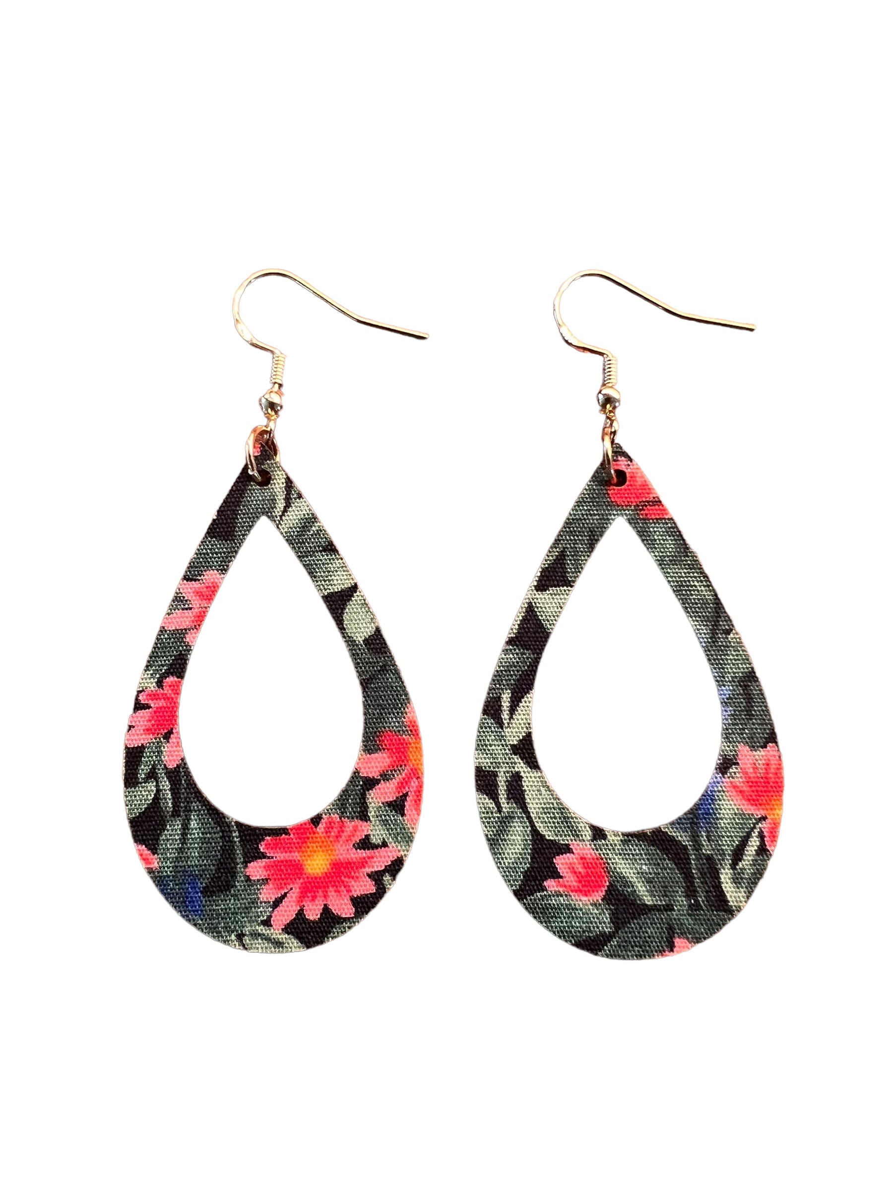 Upcycled Green Leaf and Red/Blue Flower Stella Earrings