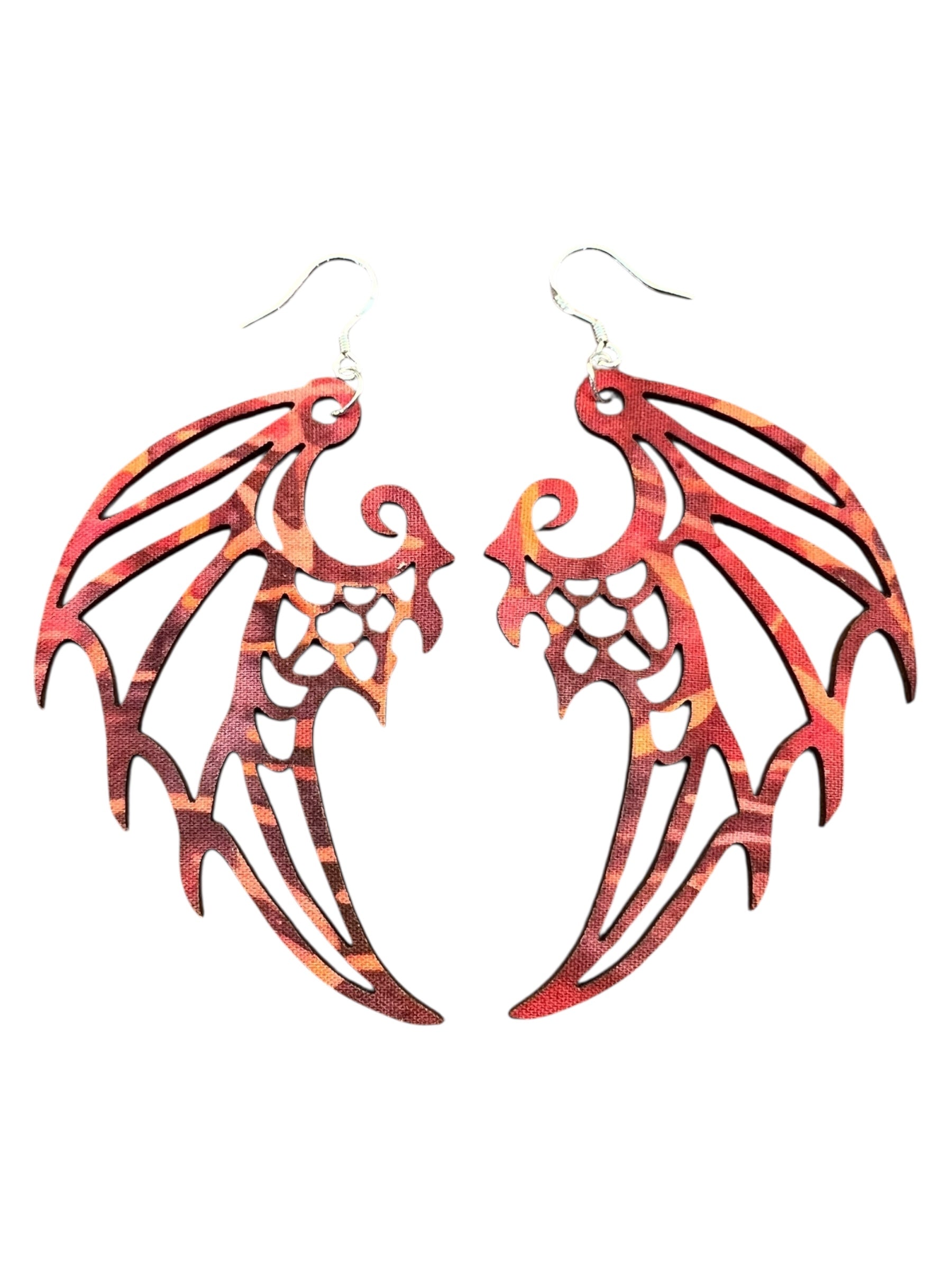 Upcycled Batik Dragon Wing Earrings
