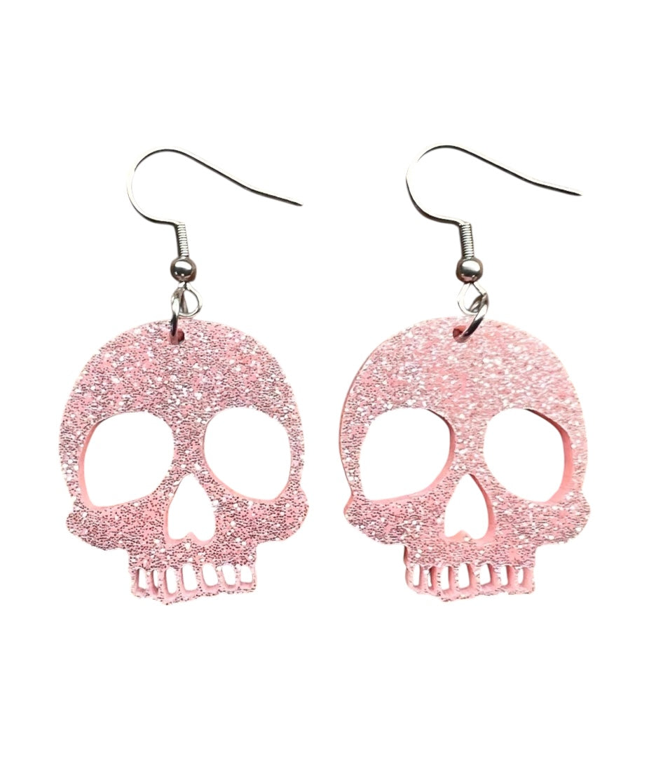 Pink Sparkle Skull Earrings