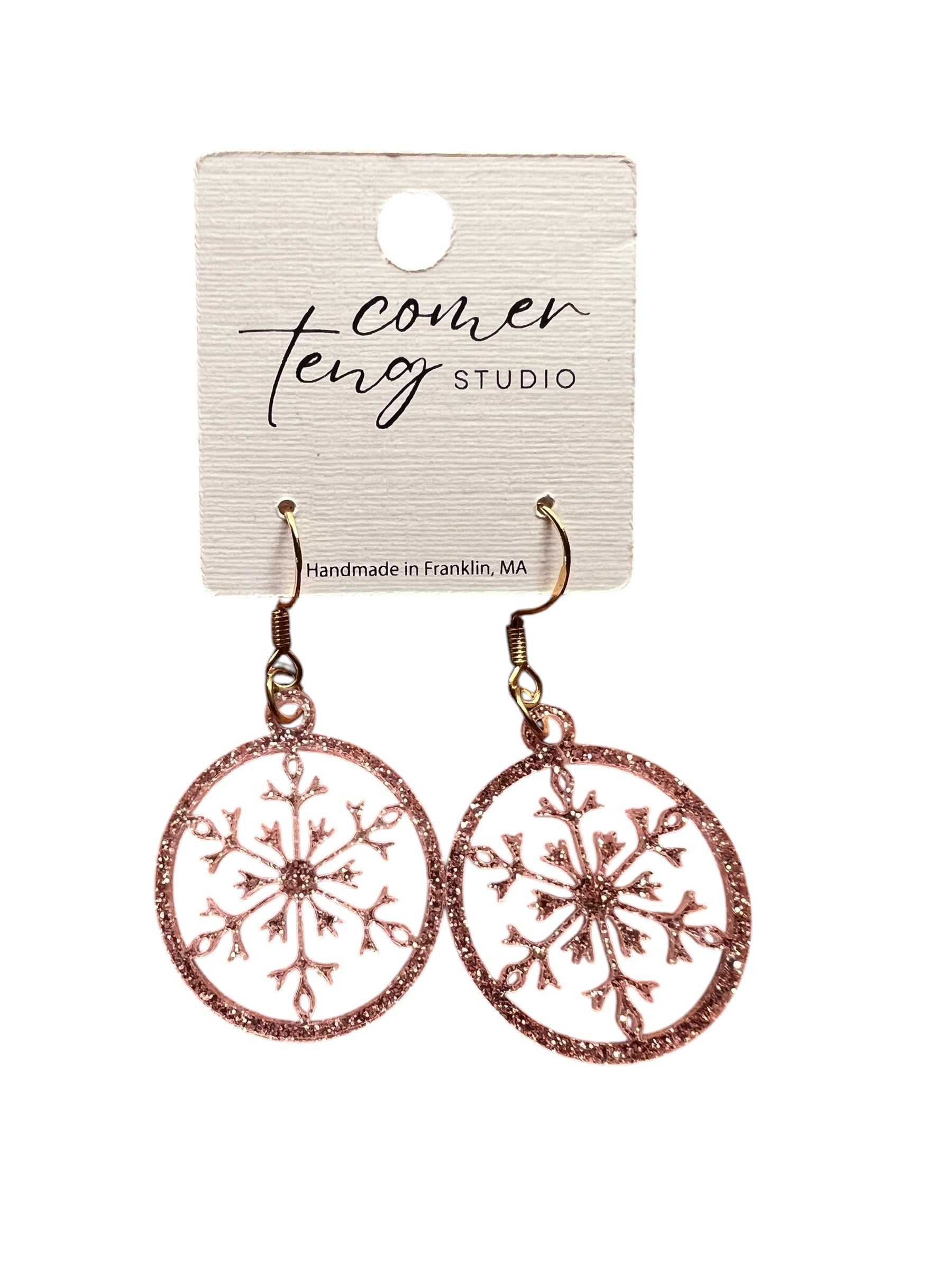 Pink Sparkle Snowflake Earrings