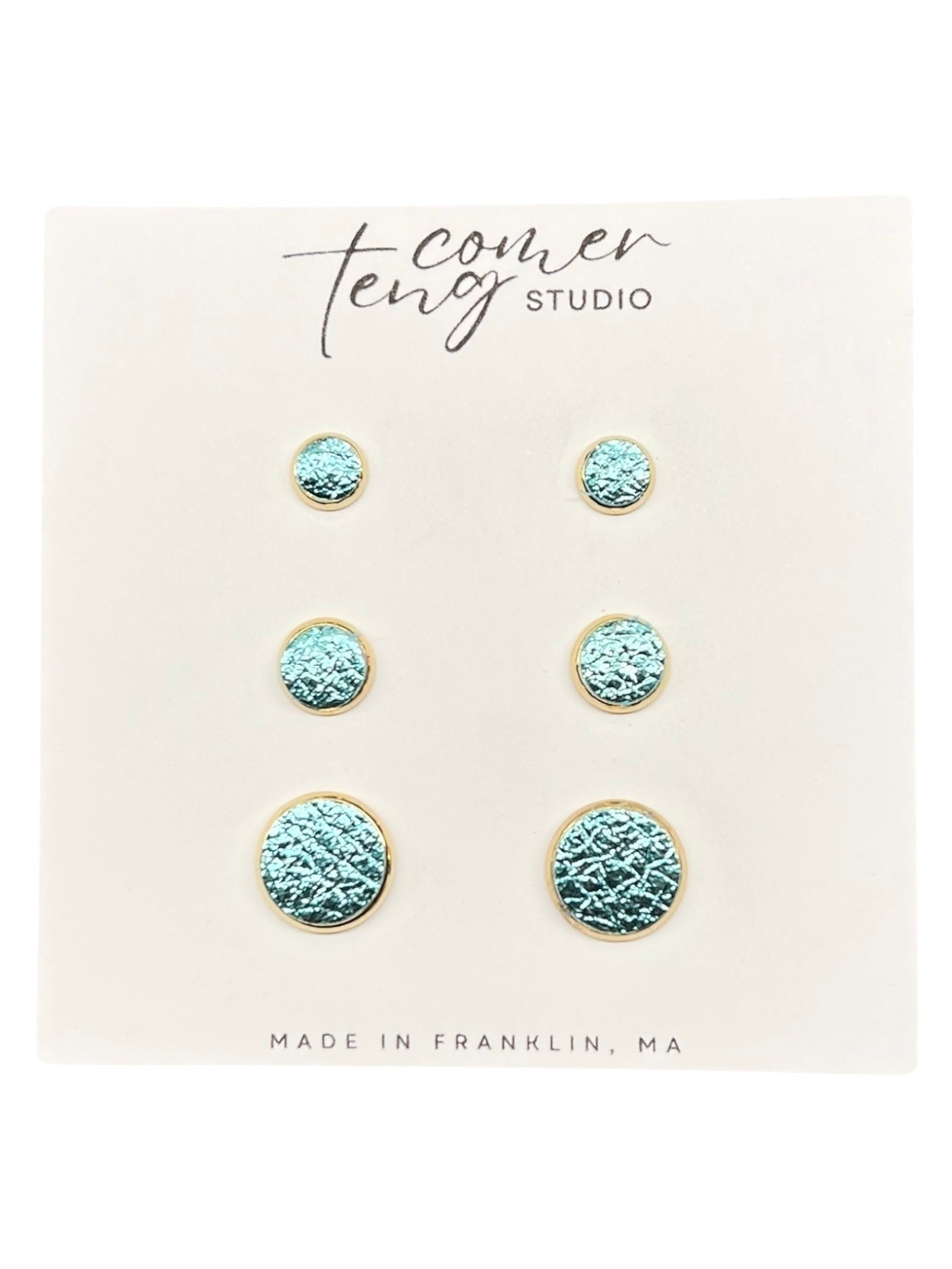 Metallic Turquoise Leather Stud Earrings
