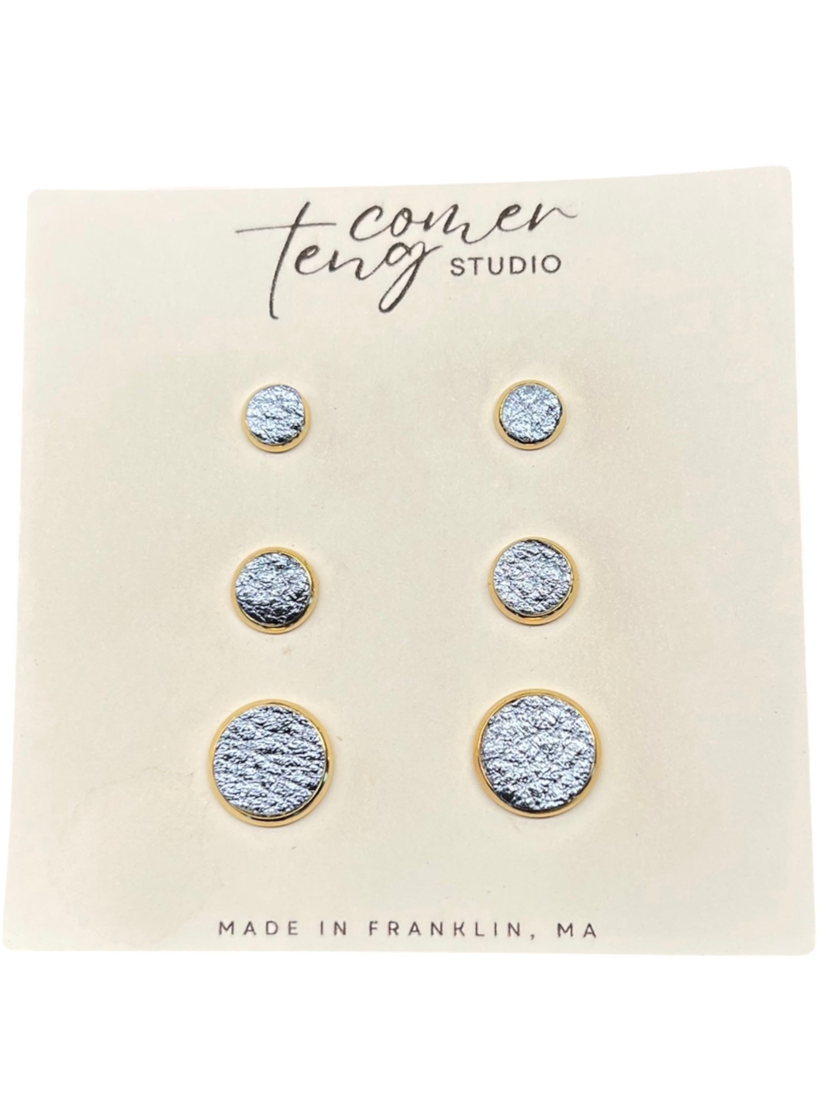 Light Blue Leather Stud Earrings