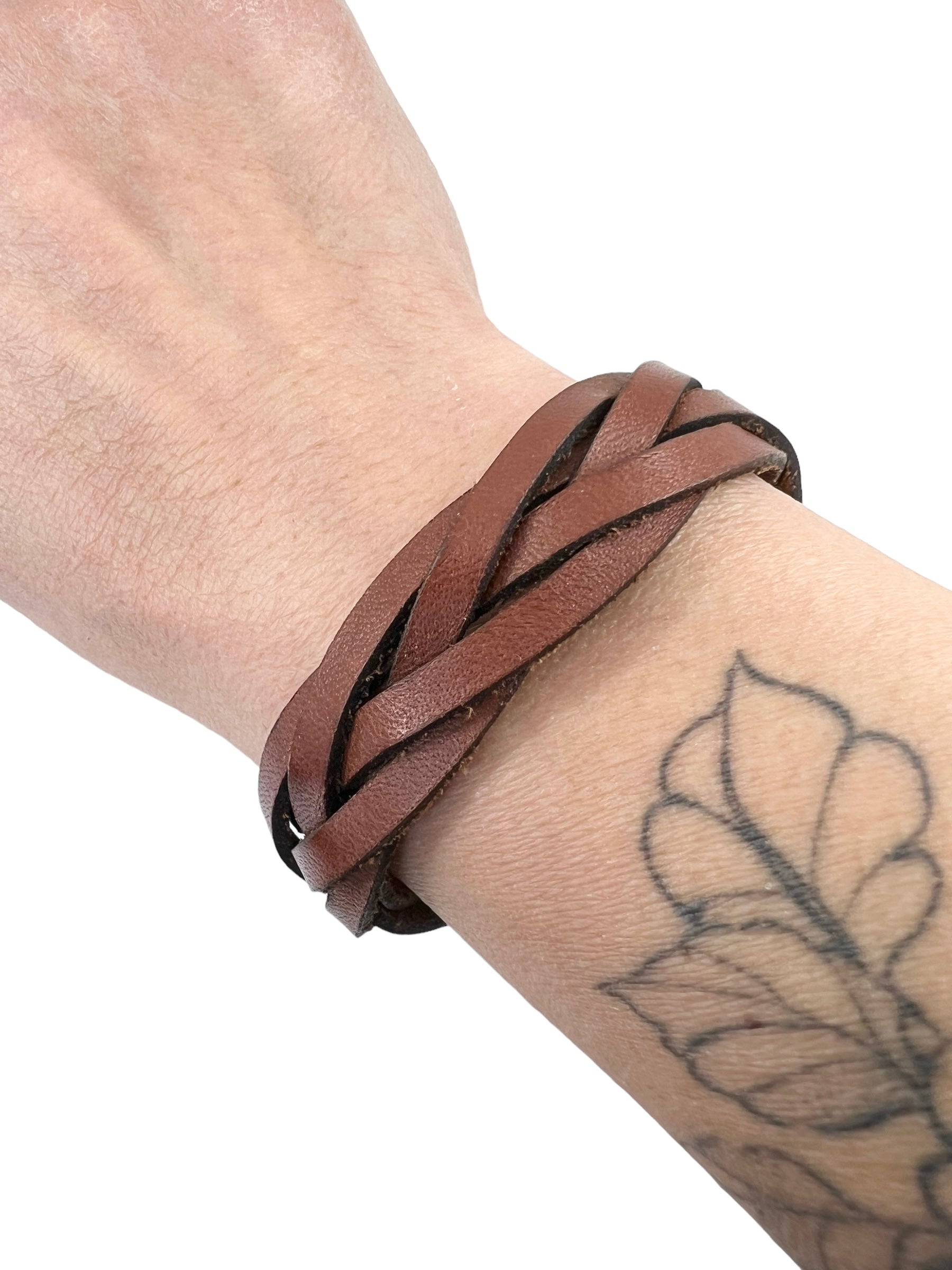 Brown Leather Braided Cuff