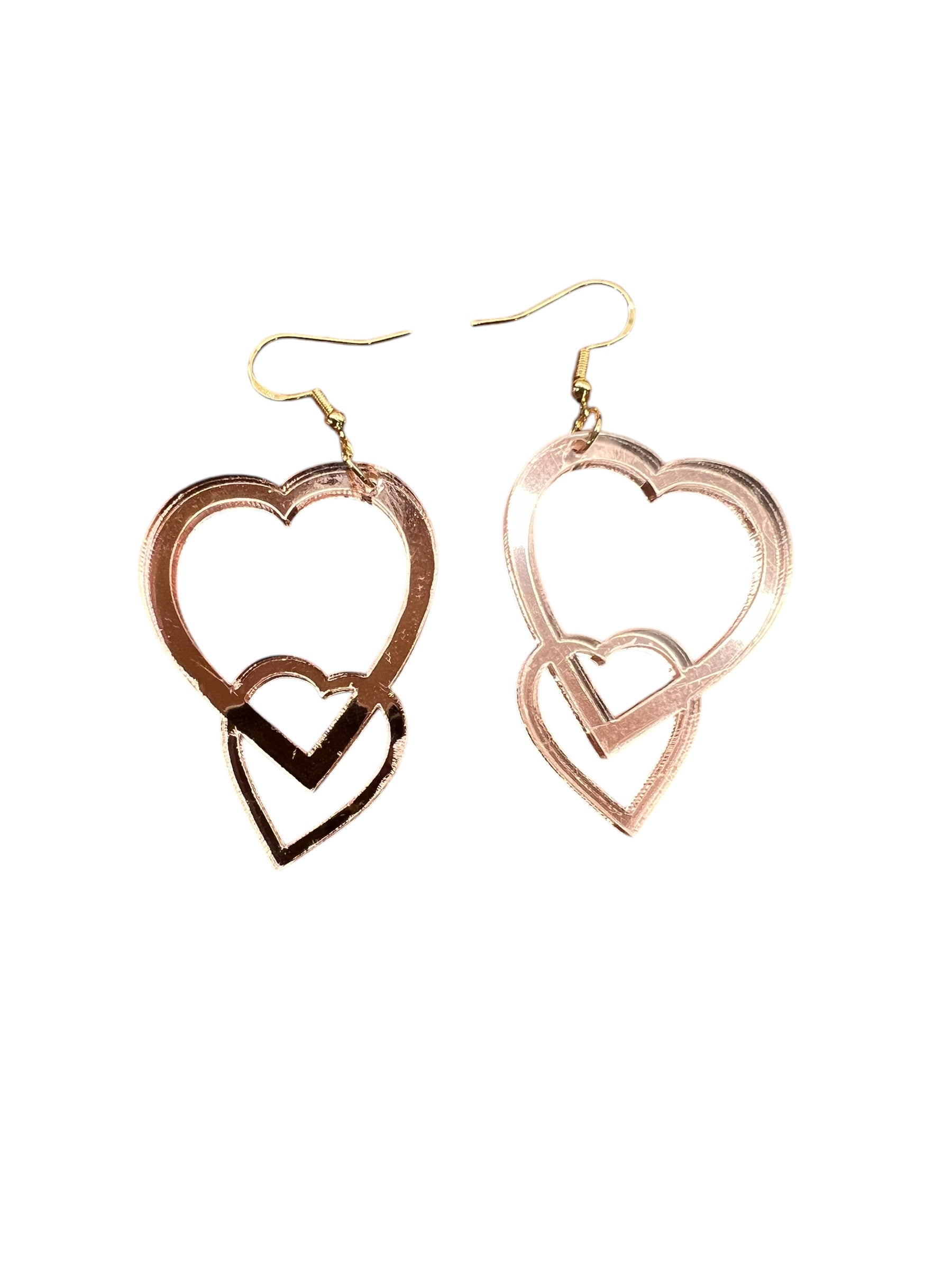 Rose Gold Shimmer Acrylic Double Heart Earrings