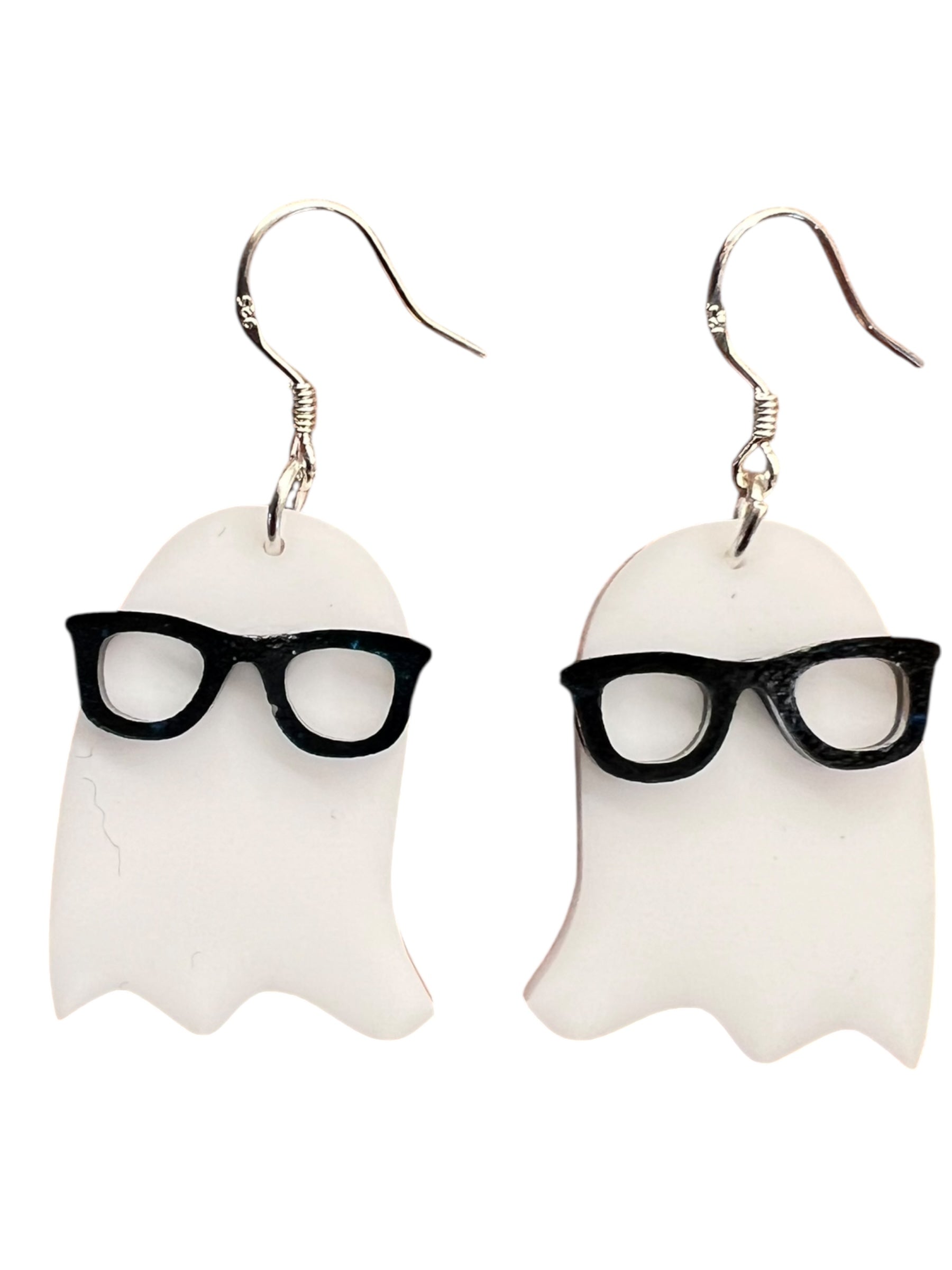 White Ghost Earrings with Glasses
