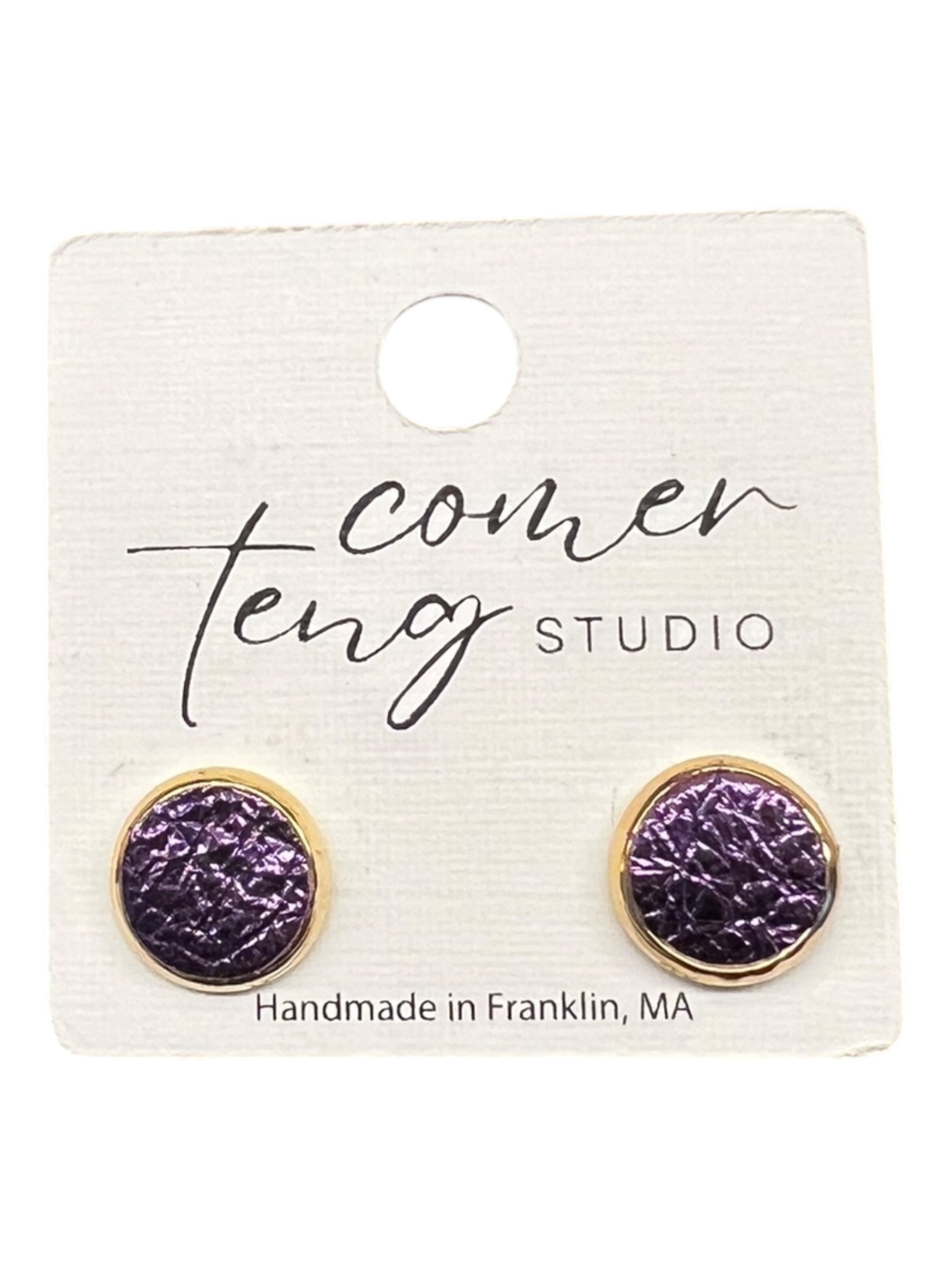 Purple Leather Stud Earrings