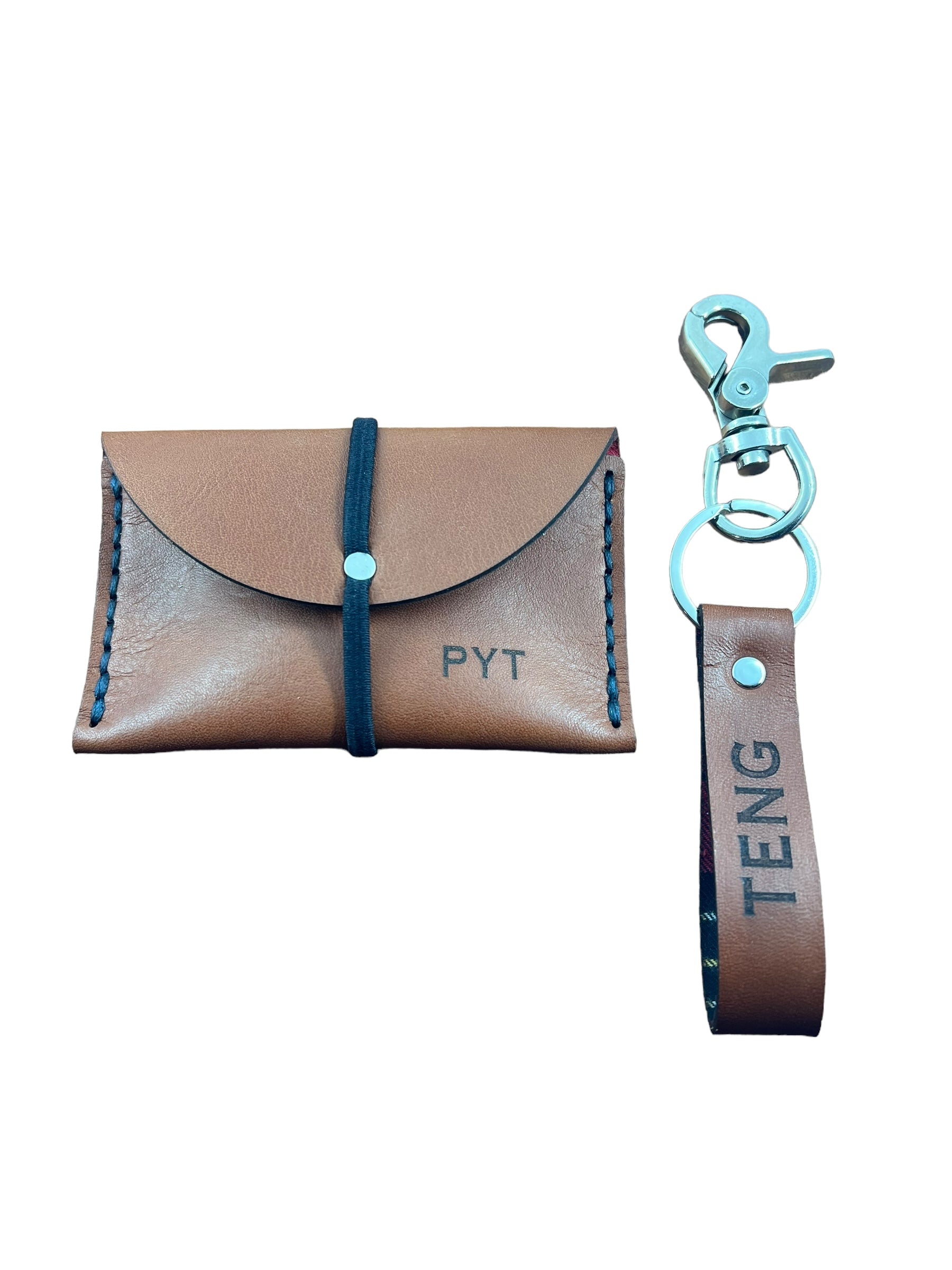 Personalized Leather Card Holder and Key Chain Set