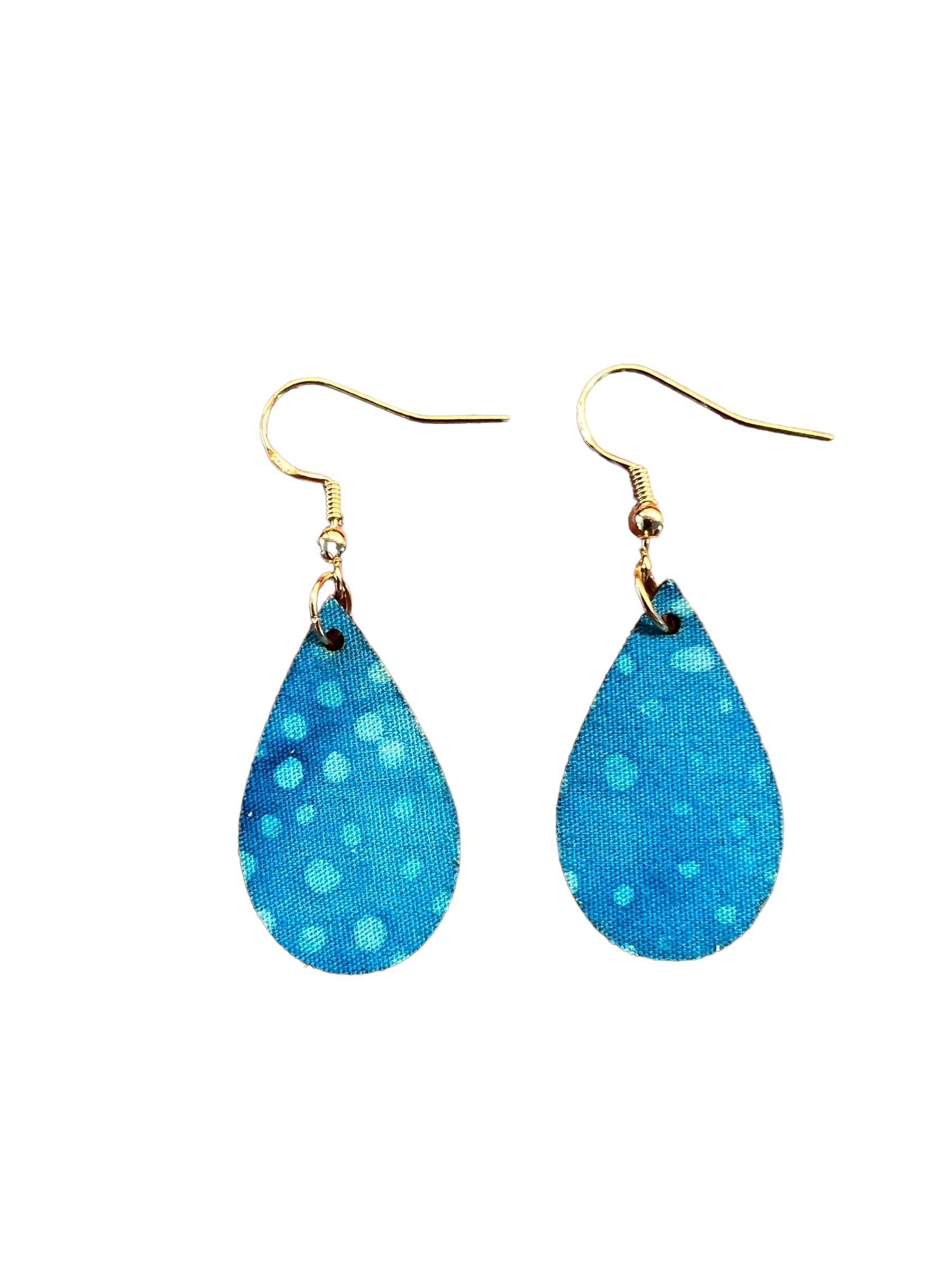 Upcycled Blue Dotted Mini Teardrop Earrings