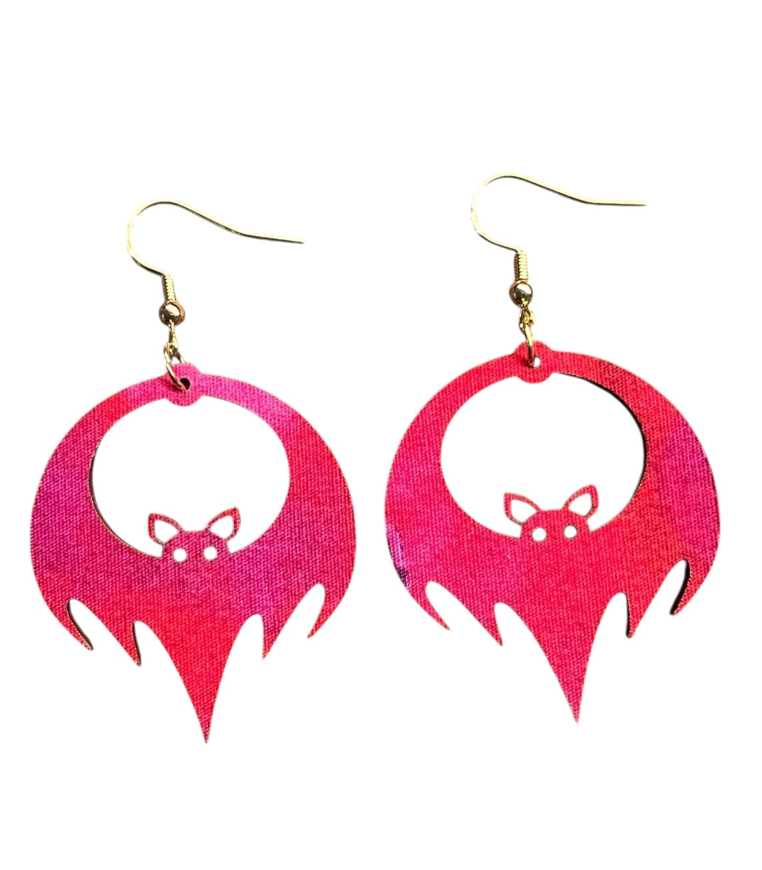 Upcycled Pink Bat Earrings