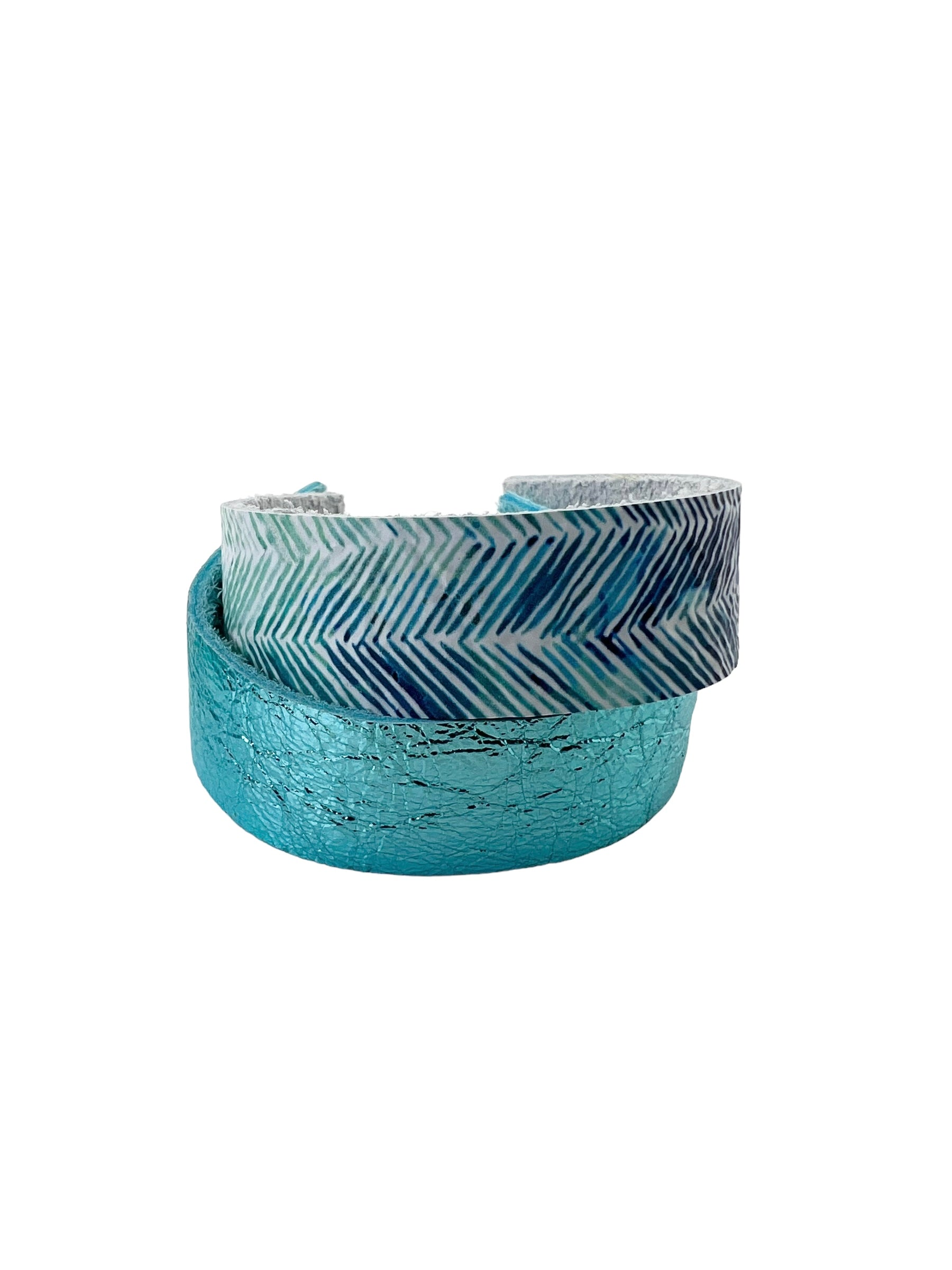 Child Size Two Strand Original Bracelet in Ocean Chevron and Metallic Turquoise