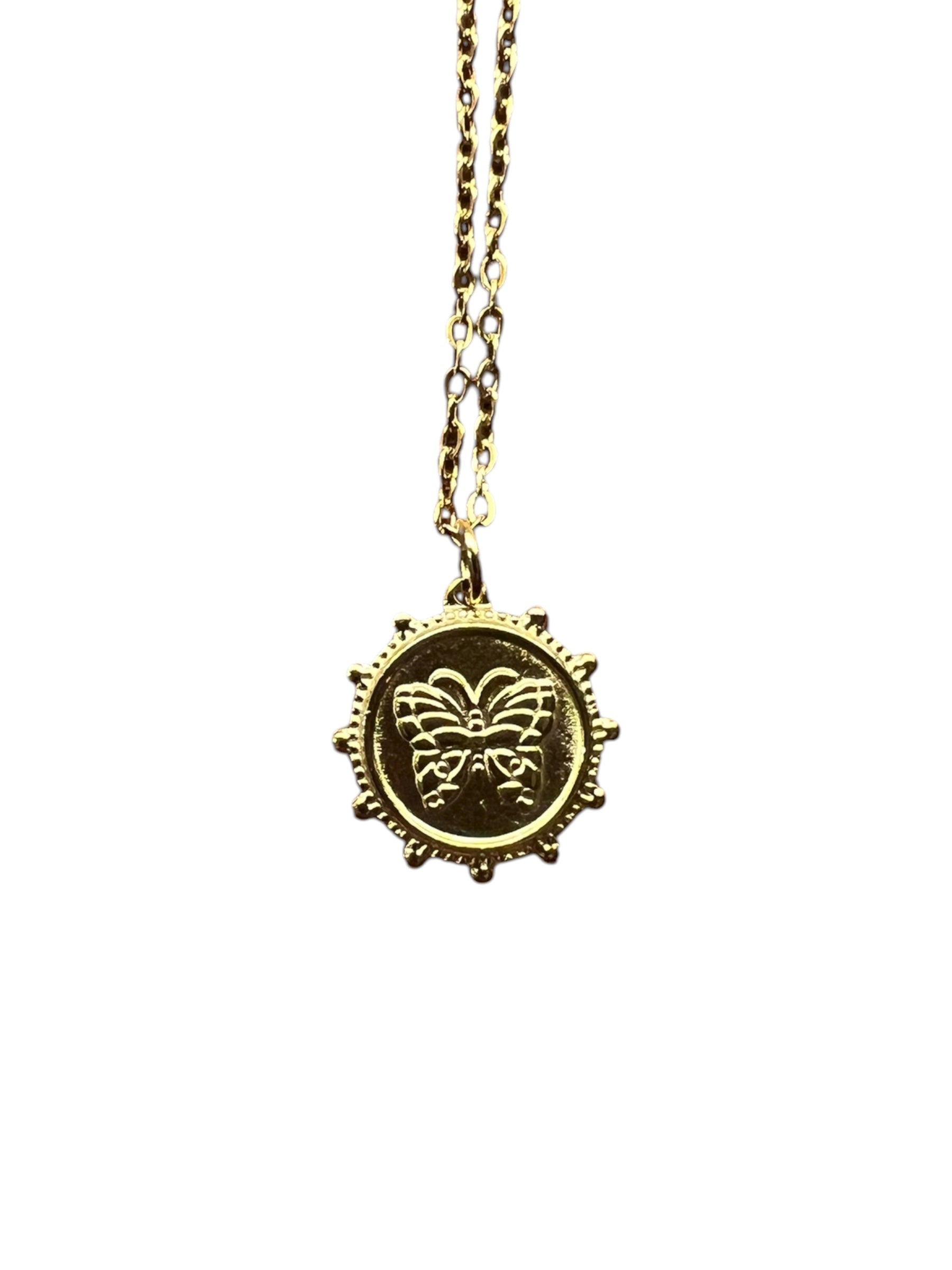 Butterfly Coin Charm Necklace