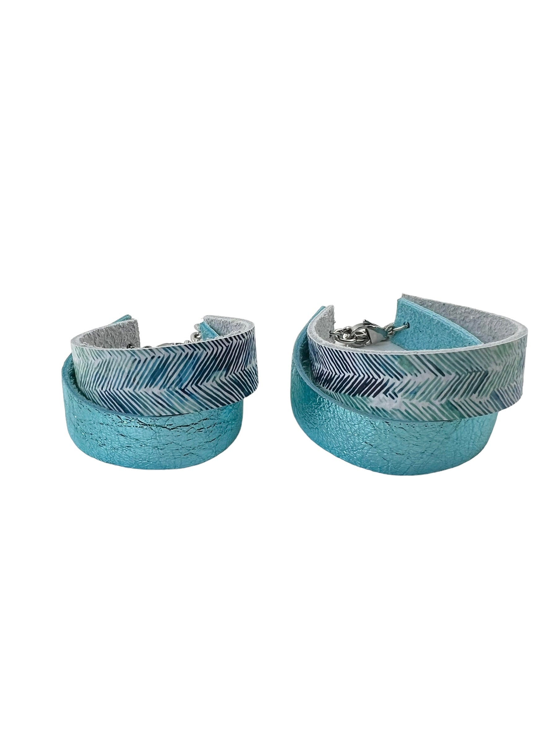 Matching Adult and Child Two Strand Original Bracelets in Ocean Chevron and Metallic Turquoise