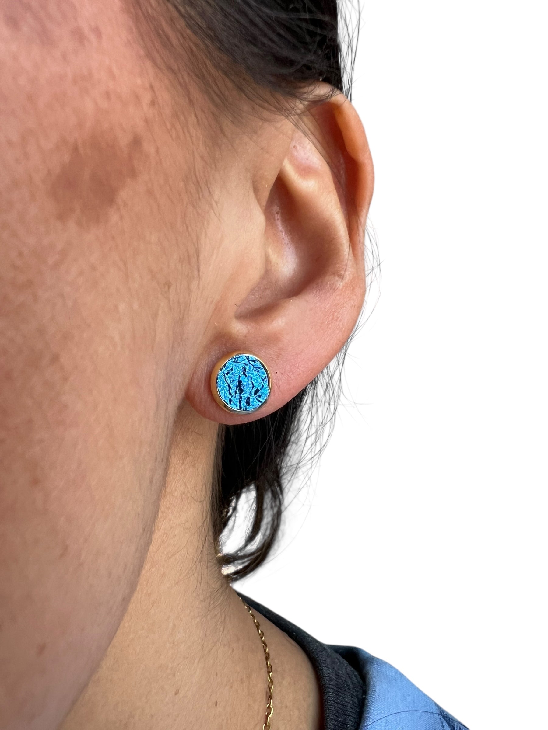 Blue Leather Stud Earrings