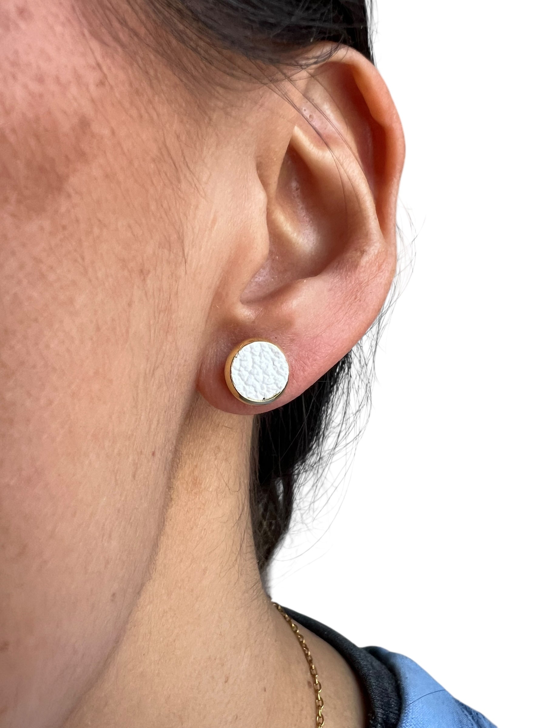 White Leather Stud Earrings
