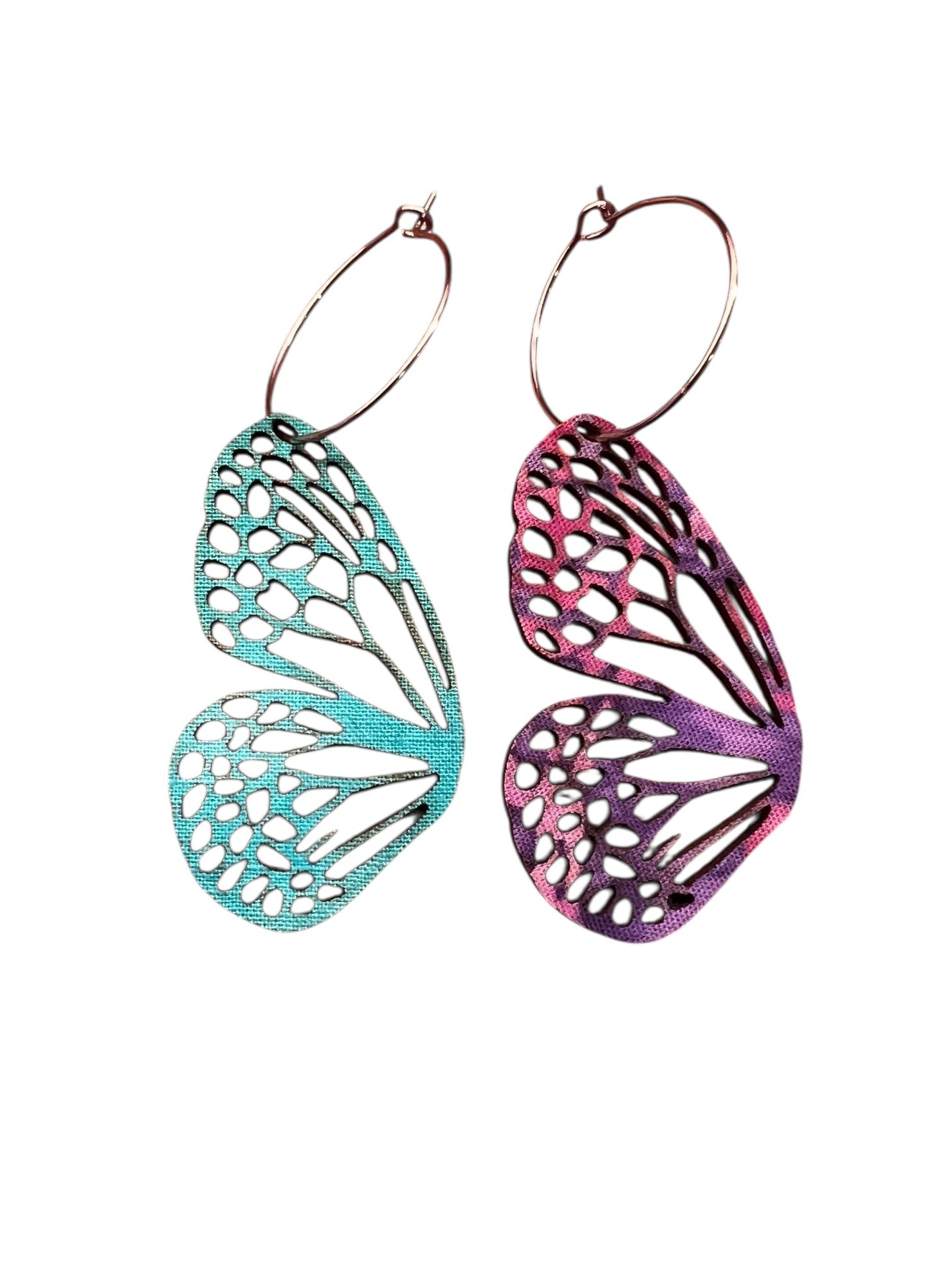 Sea & Sky Butterflies – Upcycled Double-Sided Mini Butterfly Hoop Earrings