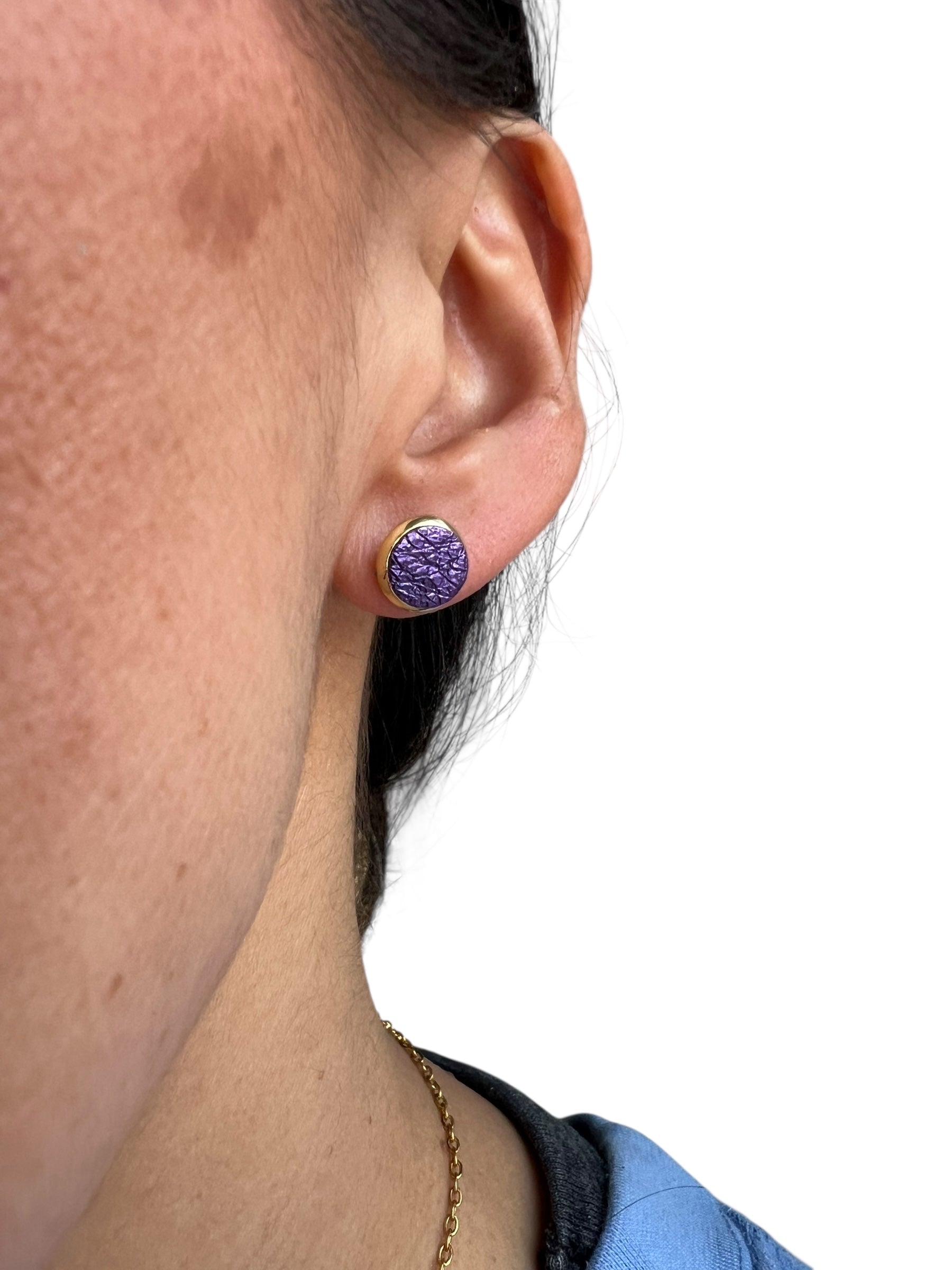 Purple Leather Stud Earrings