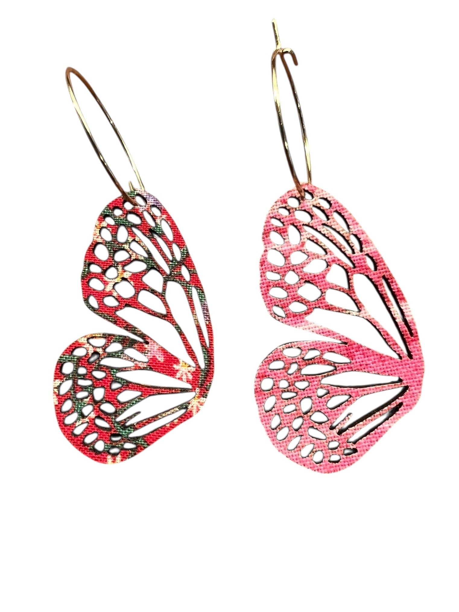 Bloom & Blush Butterflies – Upcycled Double-Sided Mini Butterfly Hoop Earrings