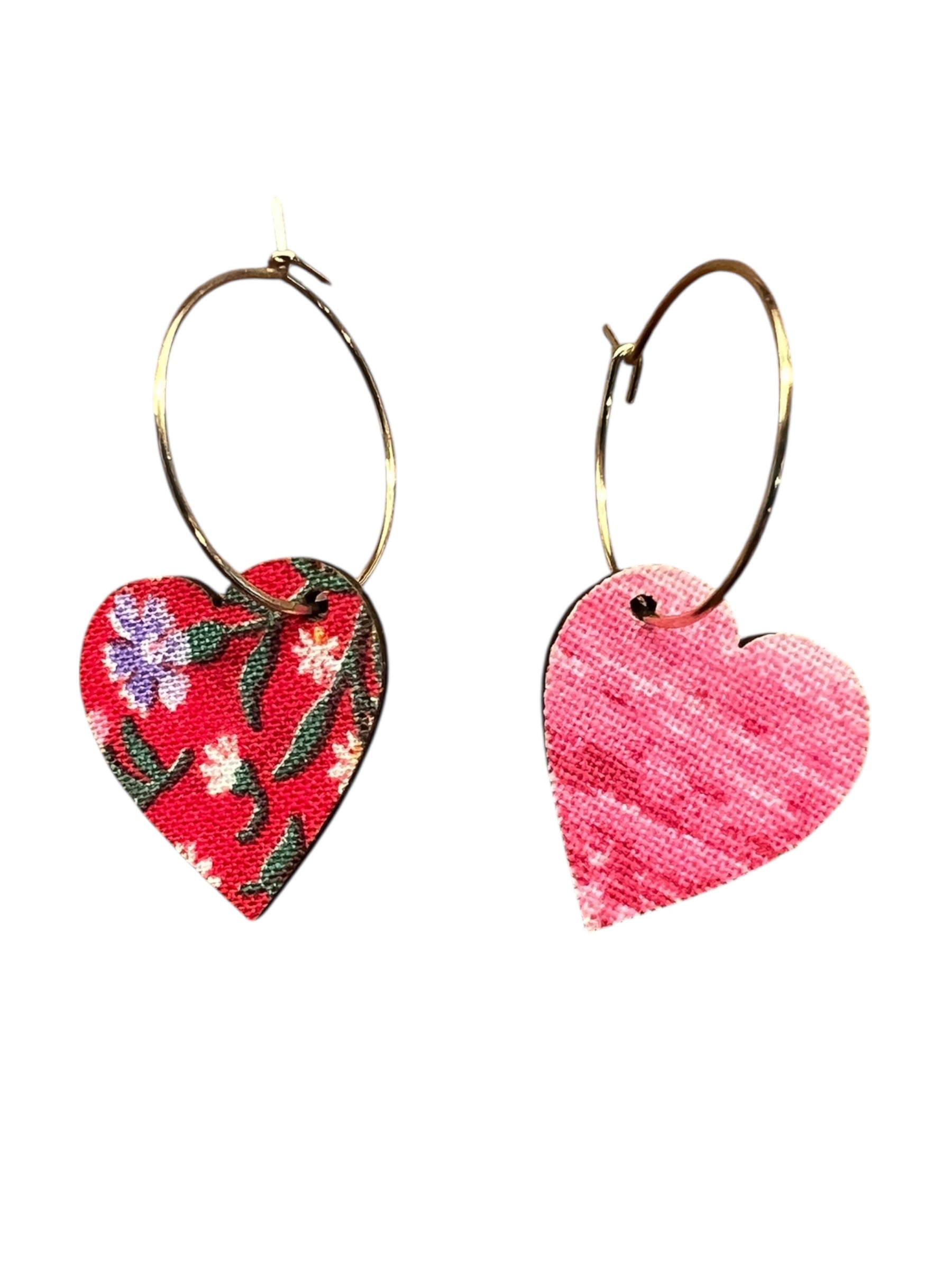 Bloom & Blush Hearts – Upcycled Double-Sided Heart Hoop Earrings