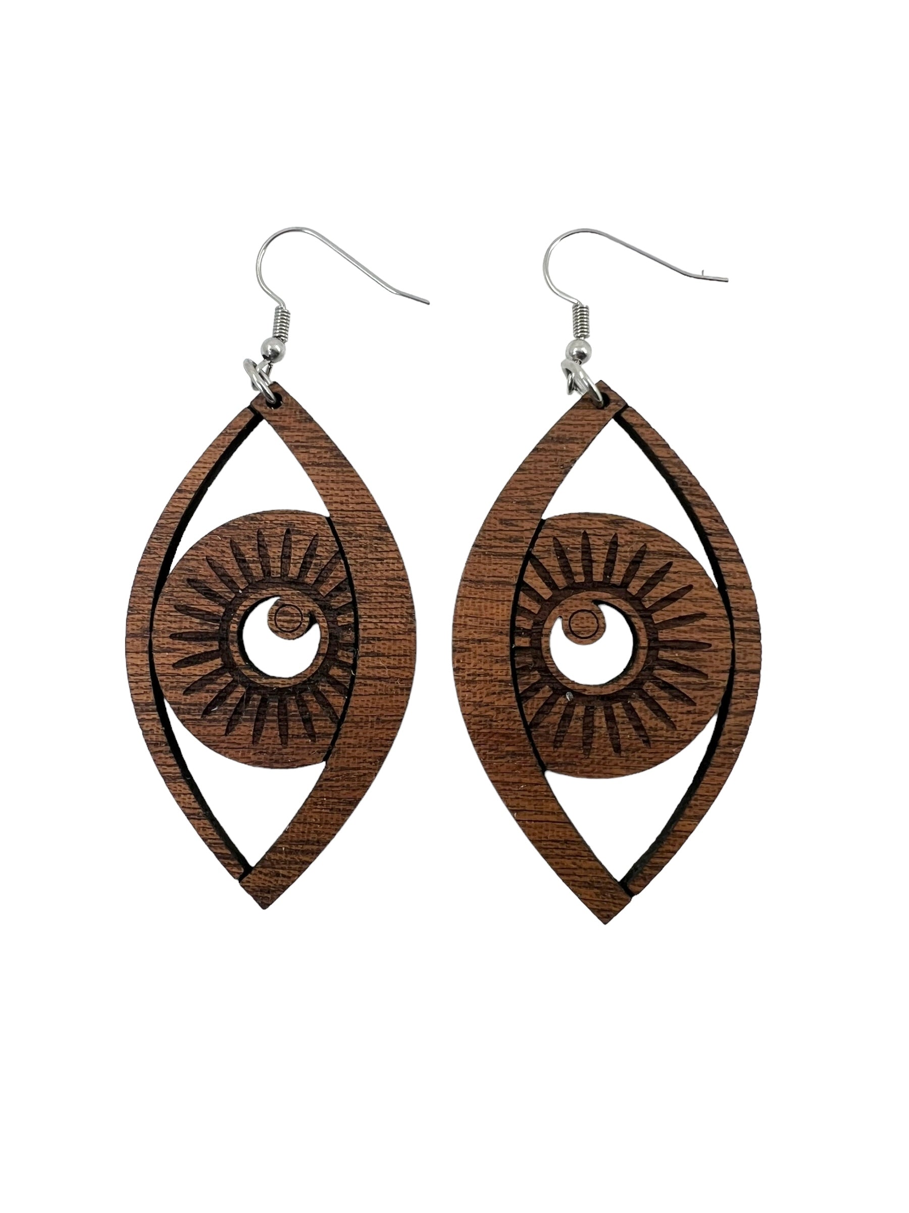 Wood Eye Leaf Earrings