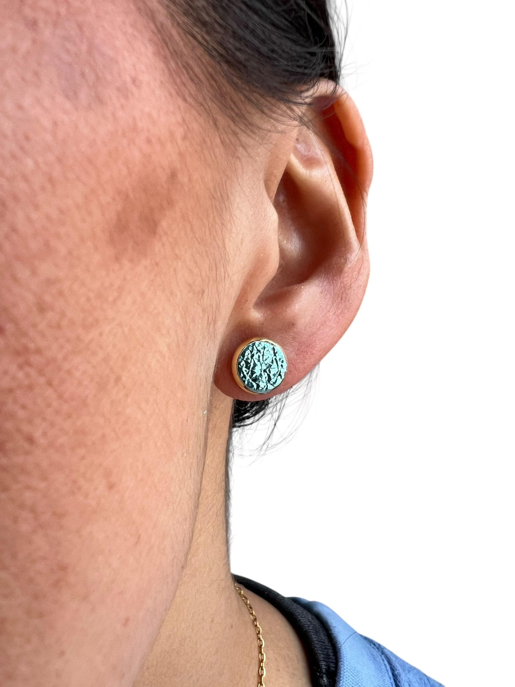 Metallic Turquoise Leather Stud Earrings
