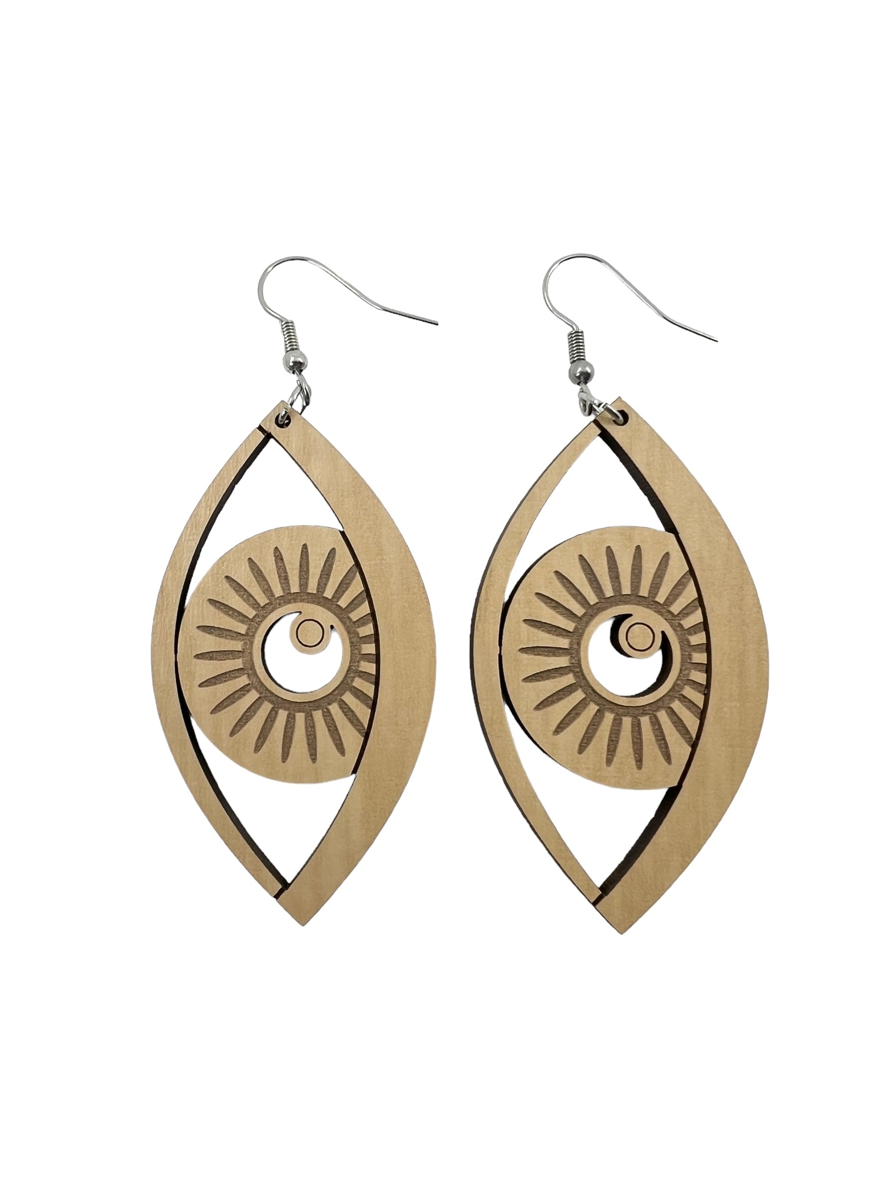 Wood Eye Leaf Earrings