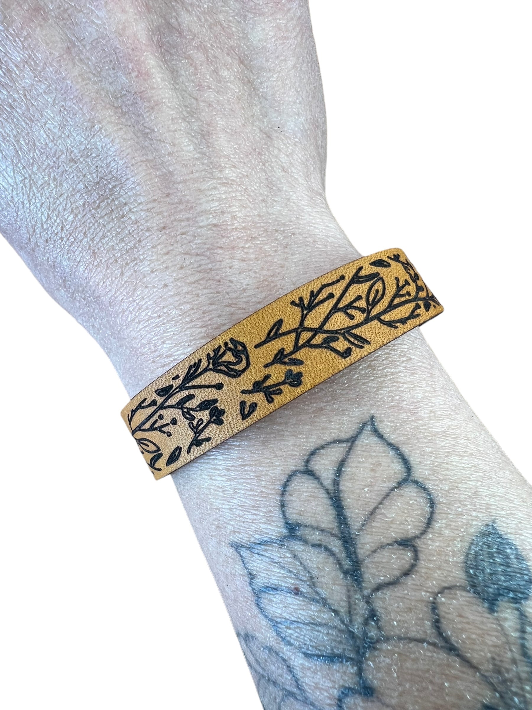 Floral Leather Cuff