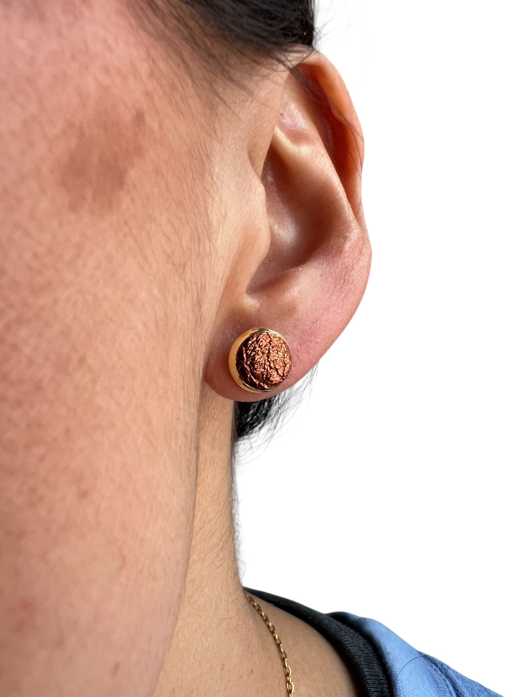 Metallic Brown Leather Stud Earrings