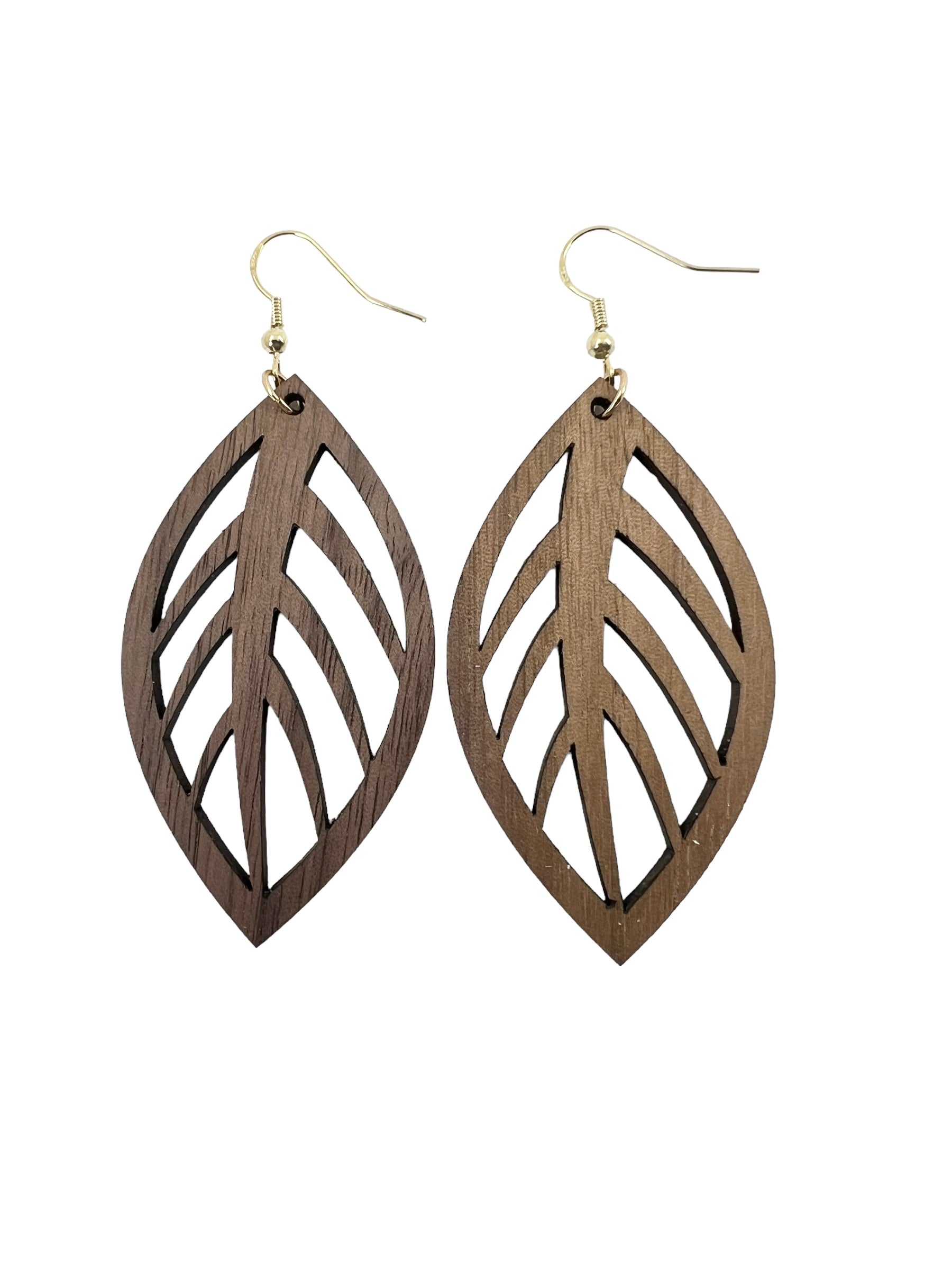 Small Wood Cut Out Leaf Earrings