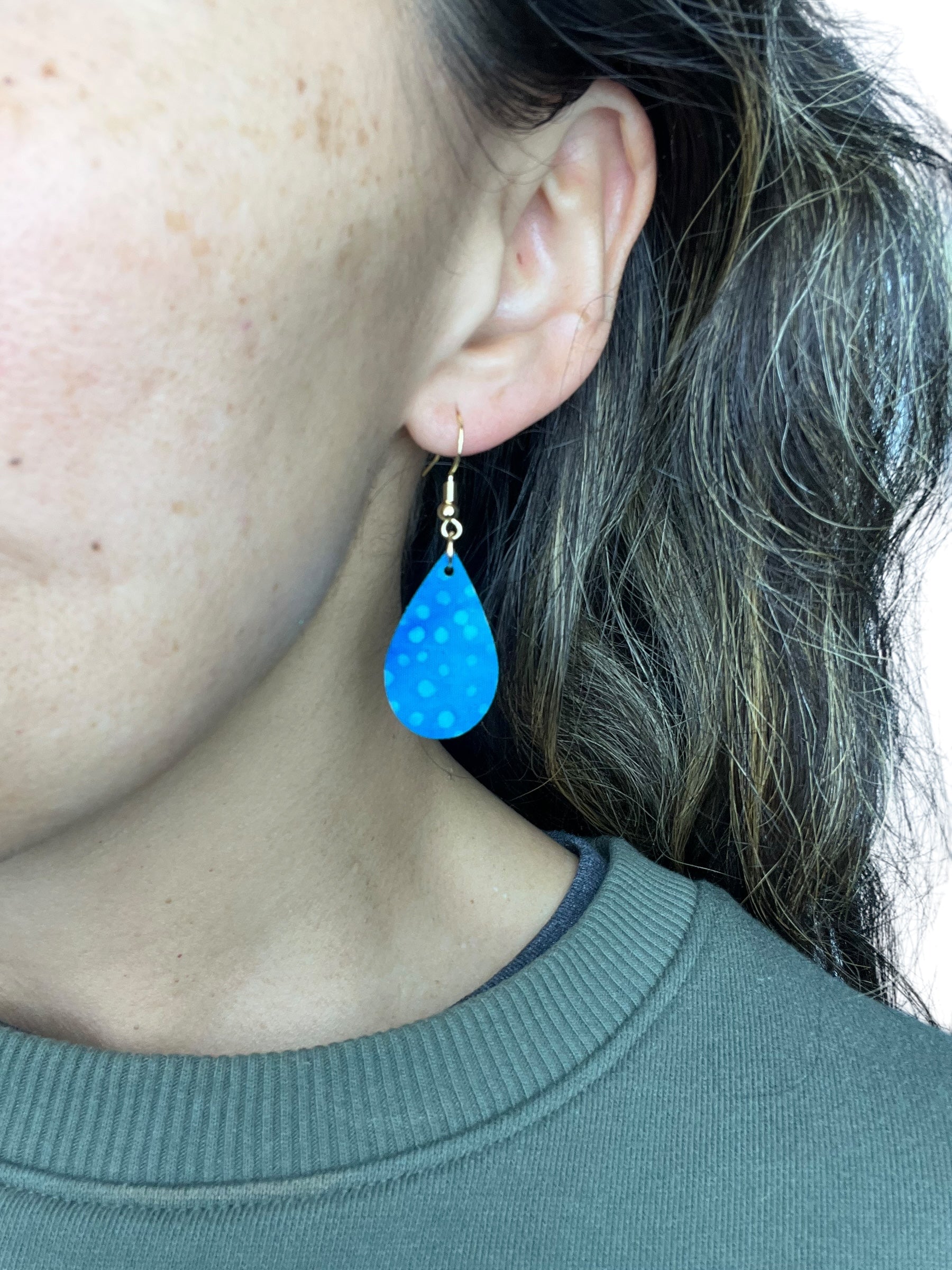 Upcycled Blue Dotted Mini Teardrop Earrings