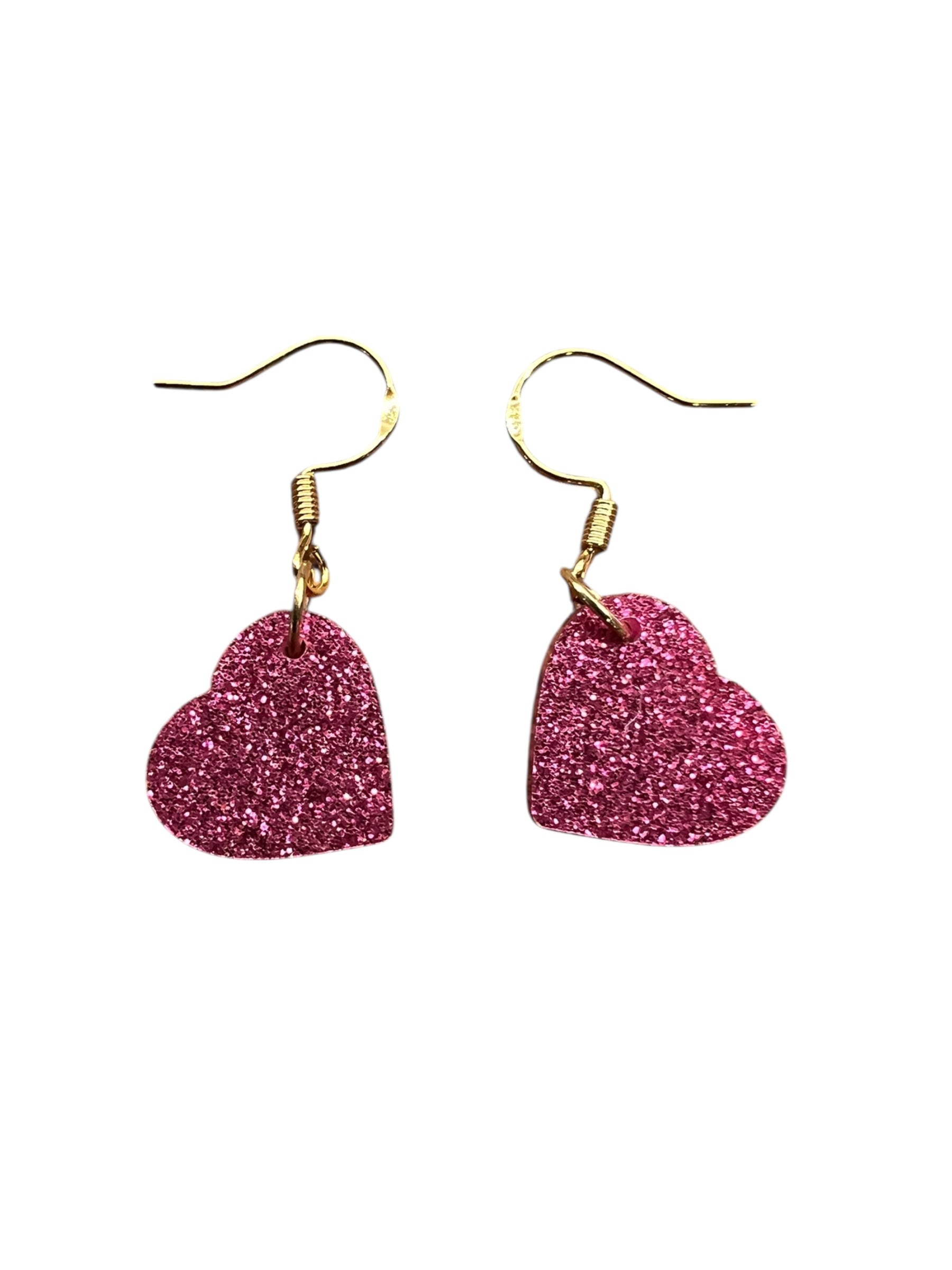 Sparkle Fuschia Acrylic Mini Heart Earrings