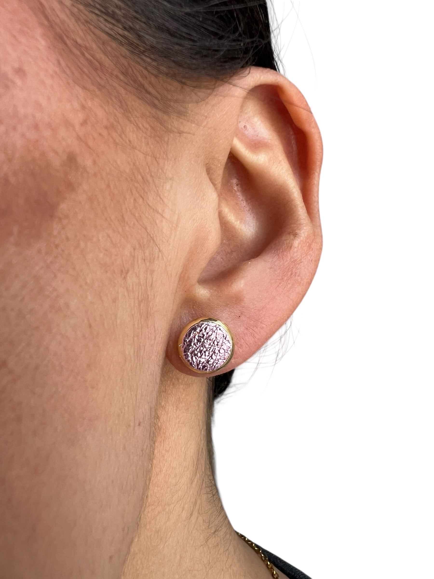 Light Metallic Pink Leather Stud Earrings