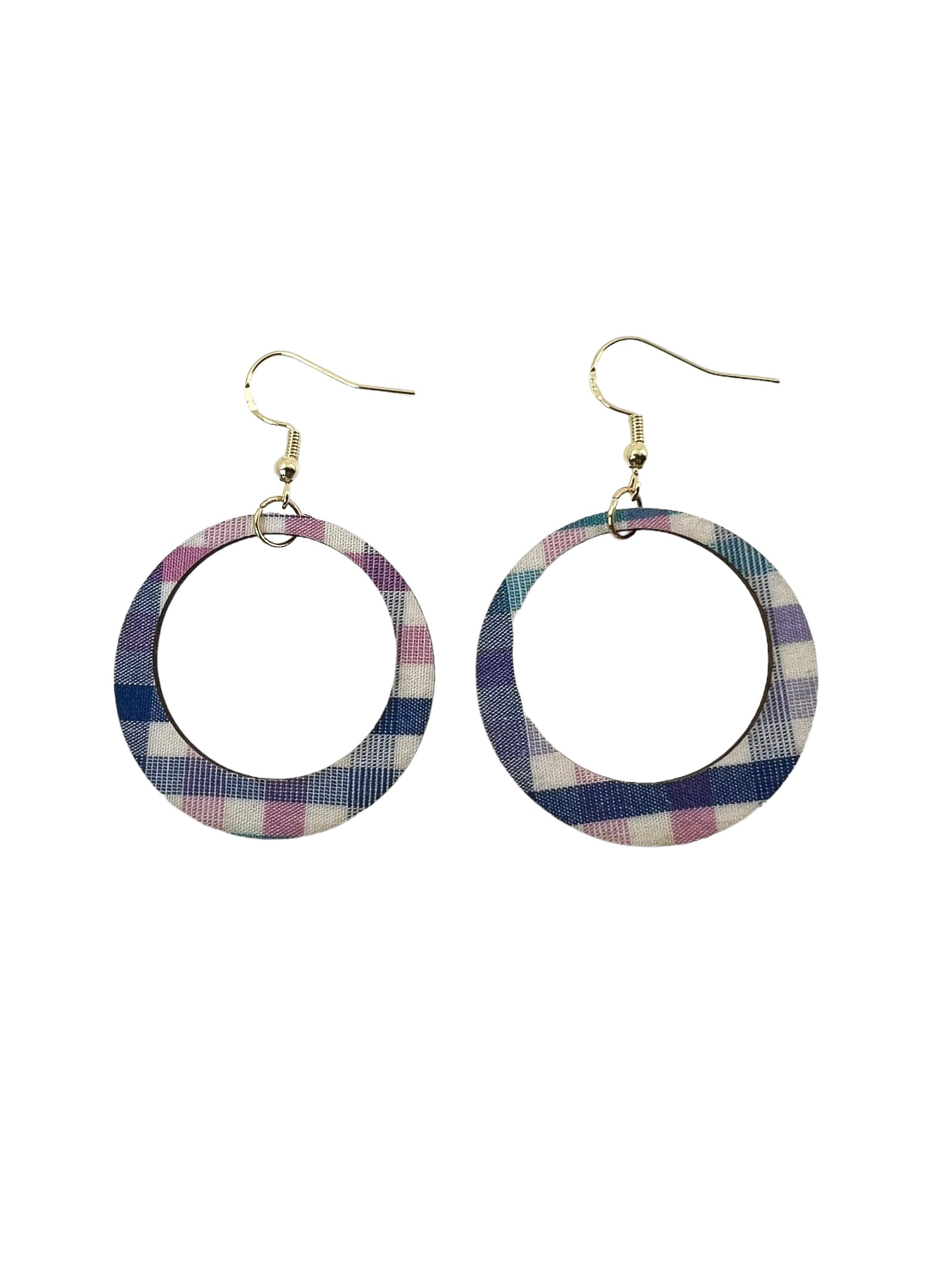 Upcycled Spring Plaid Hoop Earrings