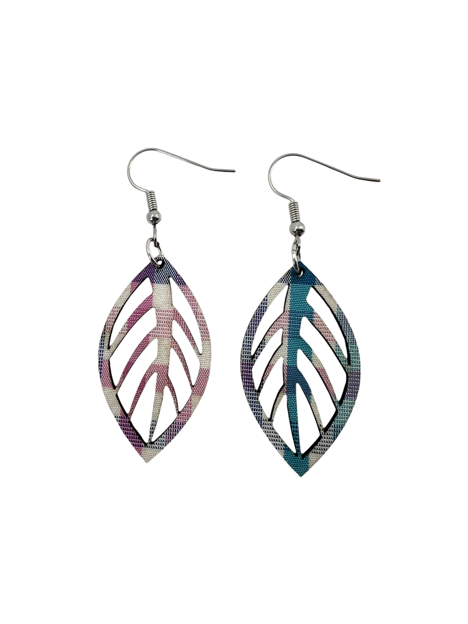 Upcycled Spring Plaid Mini Cut Out Leaf Earrings