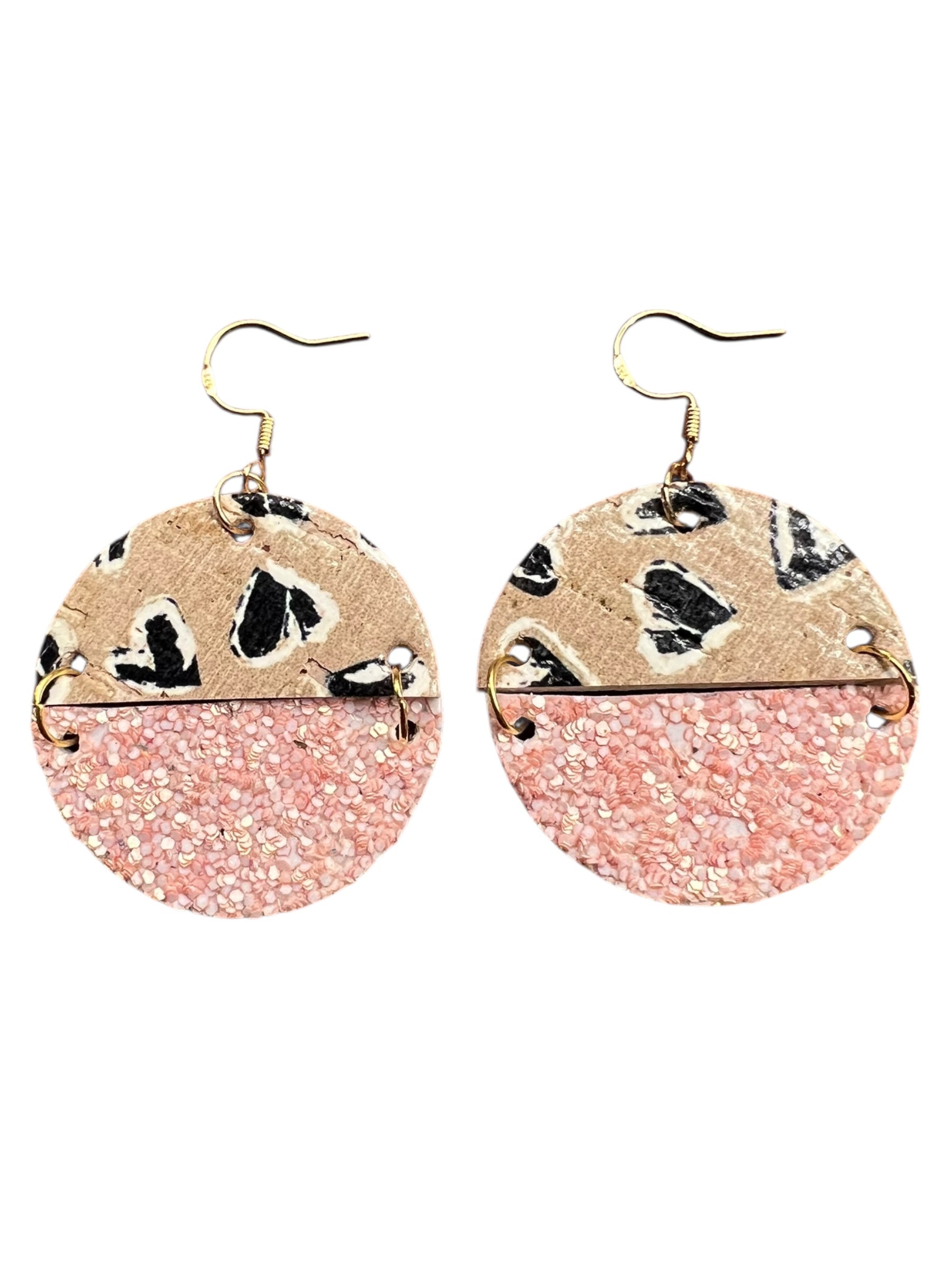 Pink Noir Hearts – Cork Half-Circle Heart Earrings