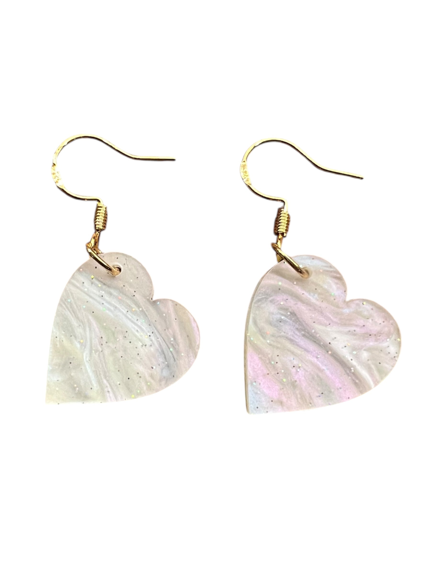 Sparkle White Pearl Acrylic Heart Earrings