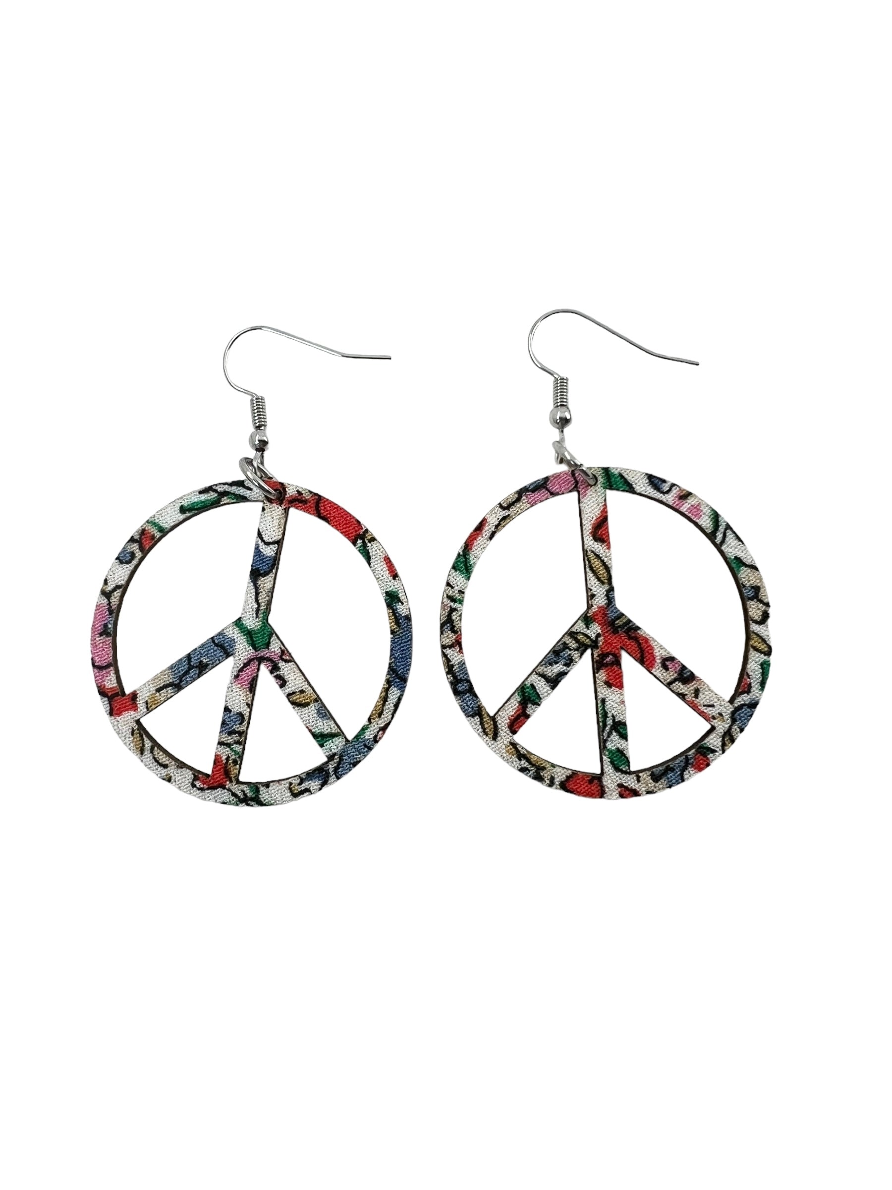 Upcycled Spring Floral Peace Sign Earrings