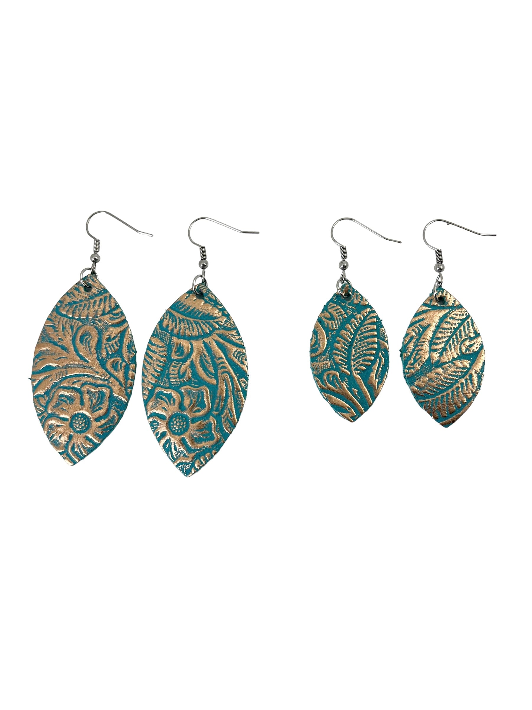 Turquoise and Rose Gold Floral Leaf Earrings