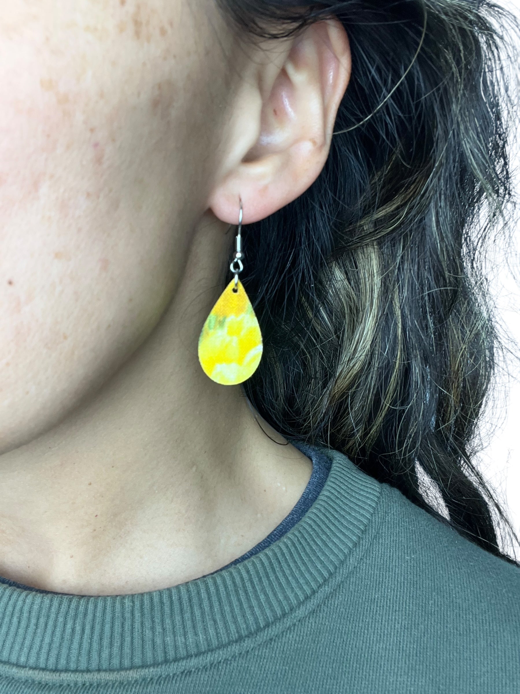 Upcycled Yellow Floral Mini Teardrop Earrings