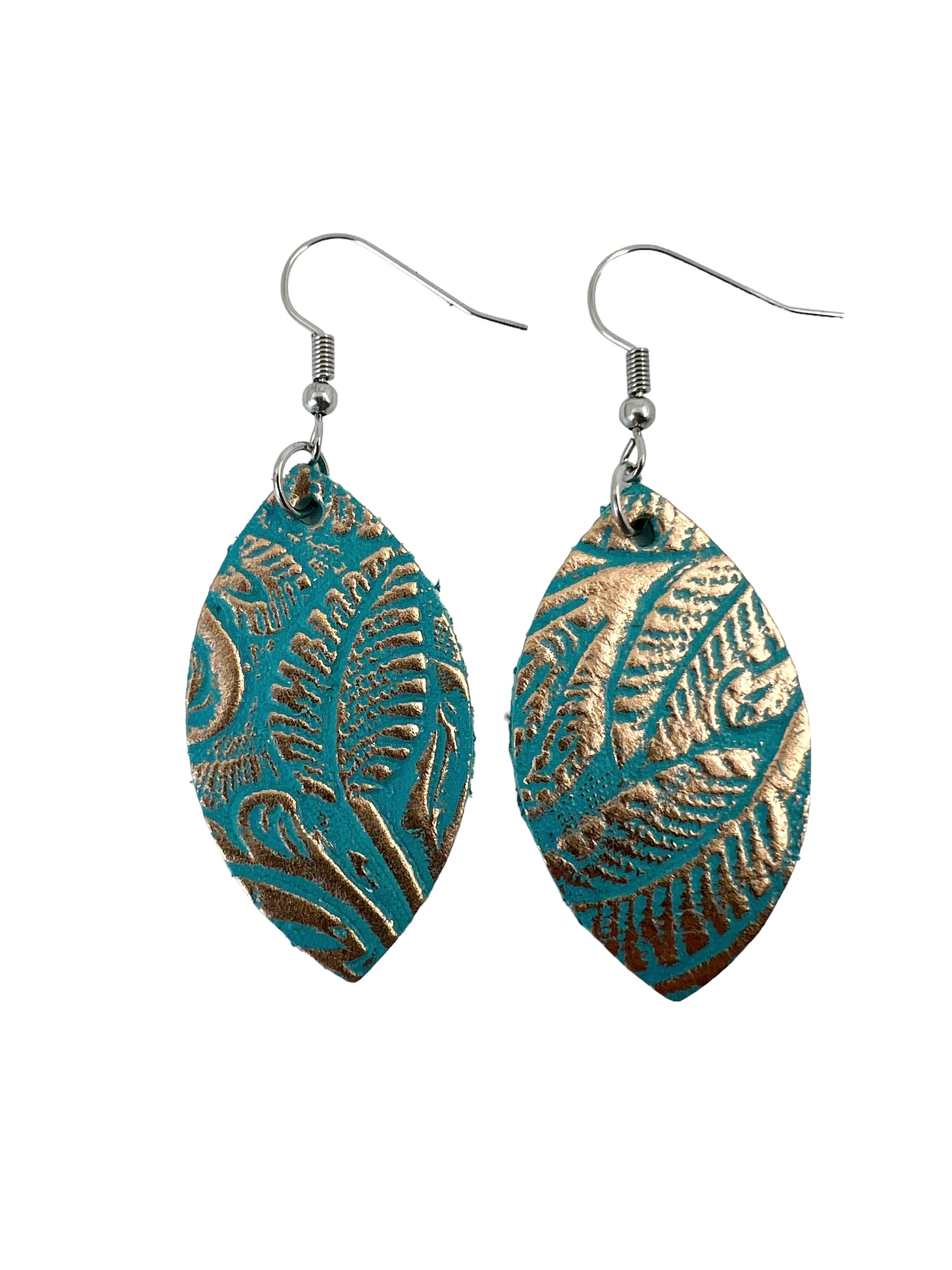 Turquoise and Rose Gold Floral Leaf Earrings