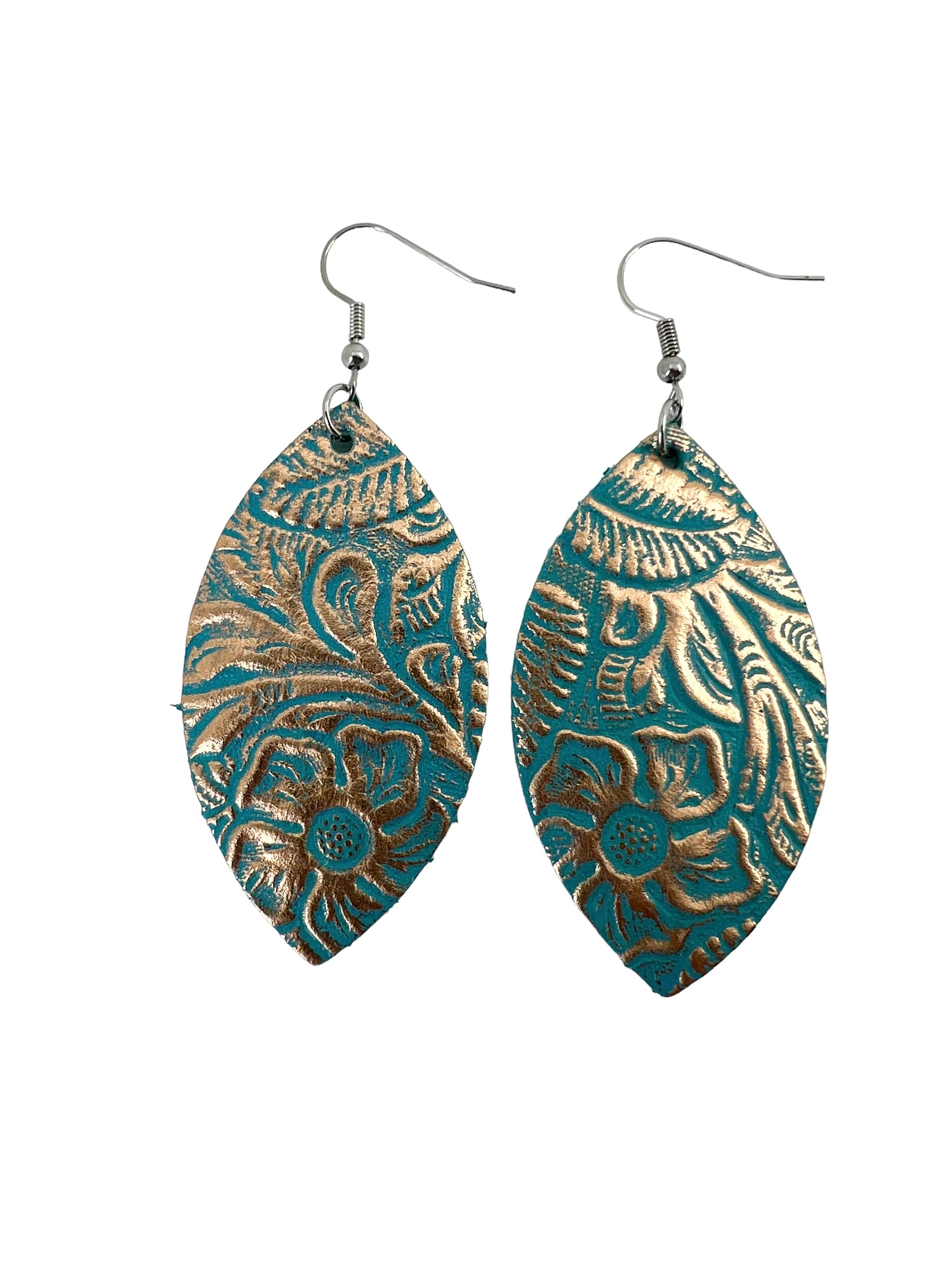 Turquoise and Rose Gold Floral Leaf Earrings