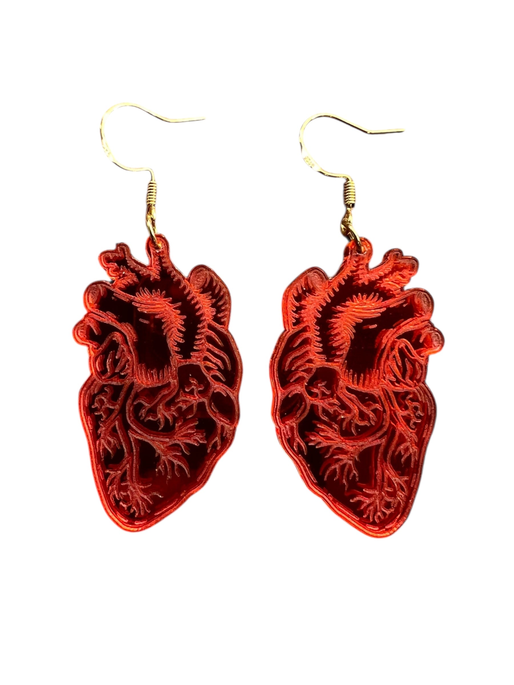 True Heart Earrings – Mirrored Red Anatomical Hearts