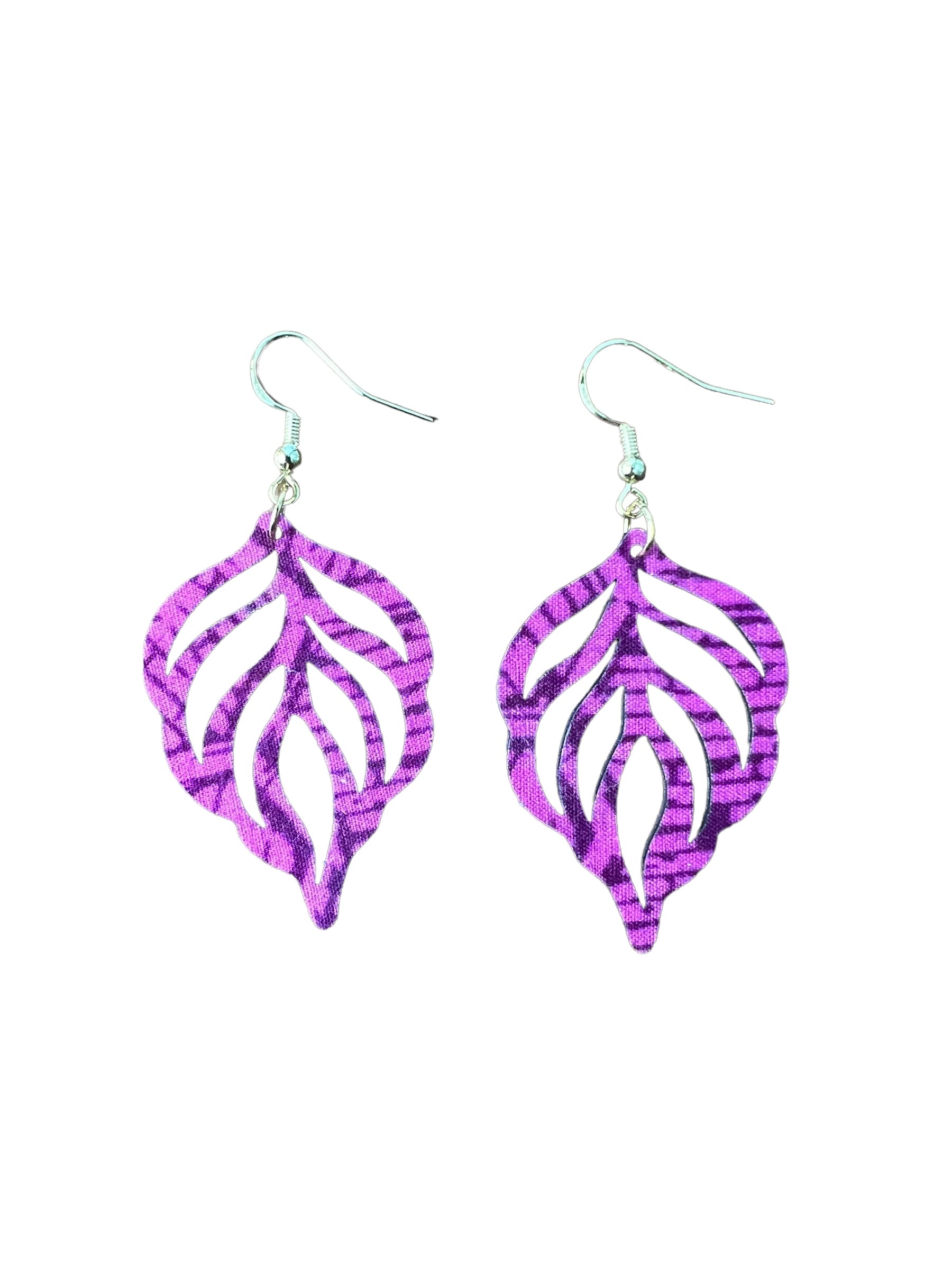 Upcycled Fuschia Feather Leaf Earrings