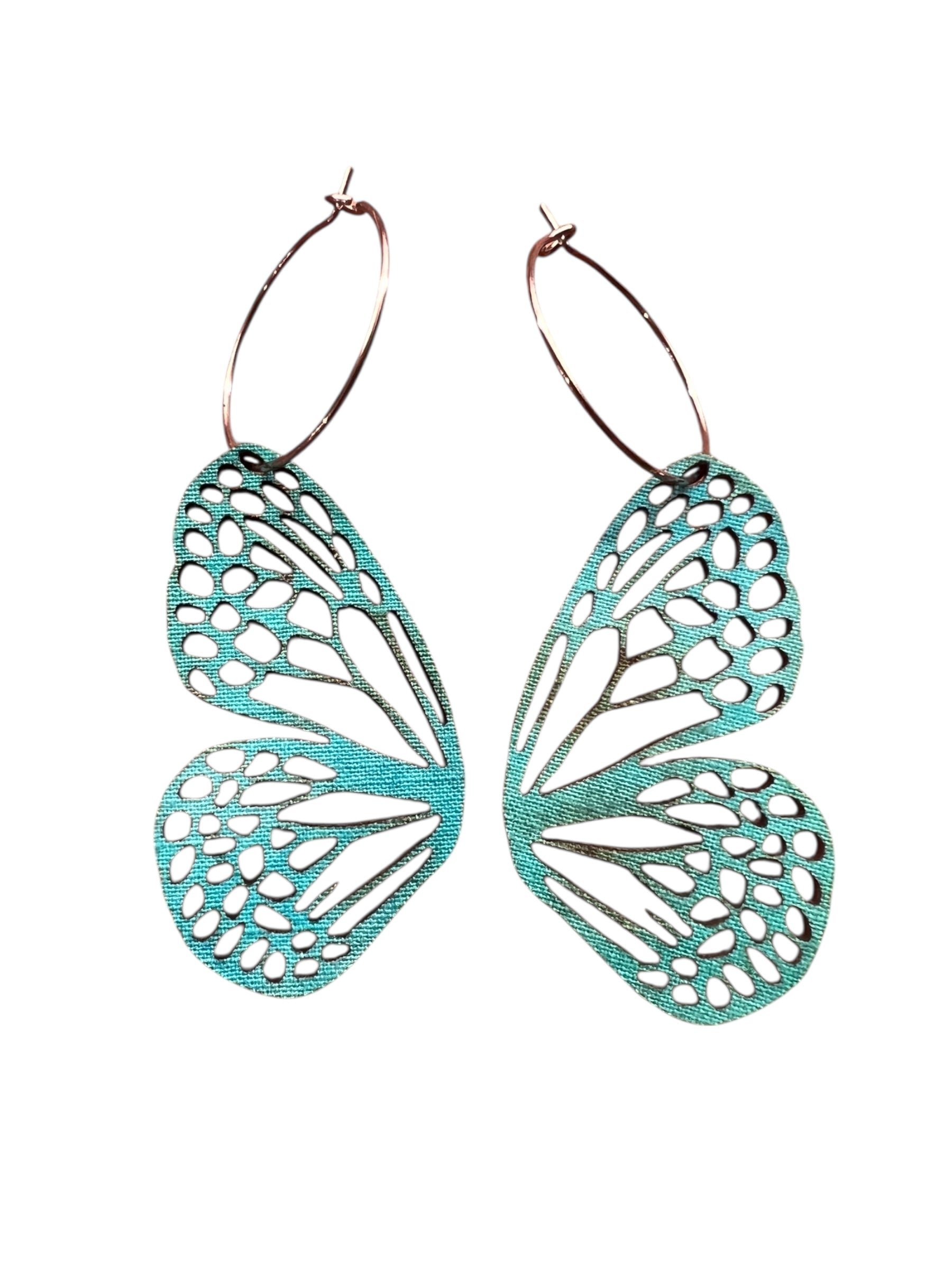 Sea & Sky Butterflies – Upcycled Double-Sided Mini Butterfly Hoop Earrings
