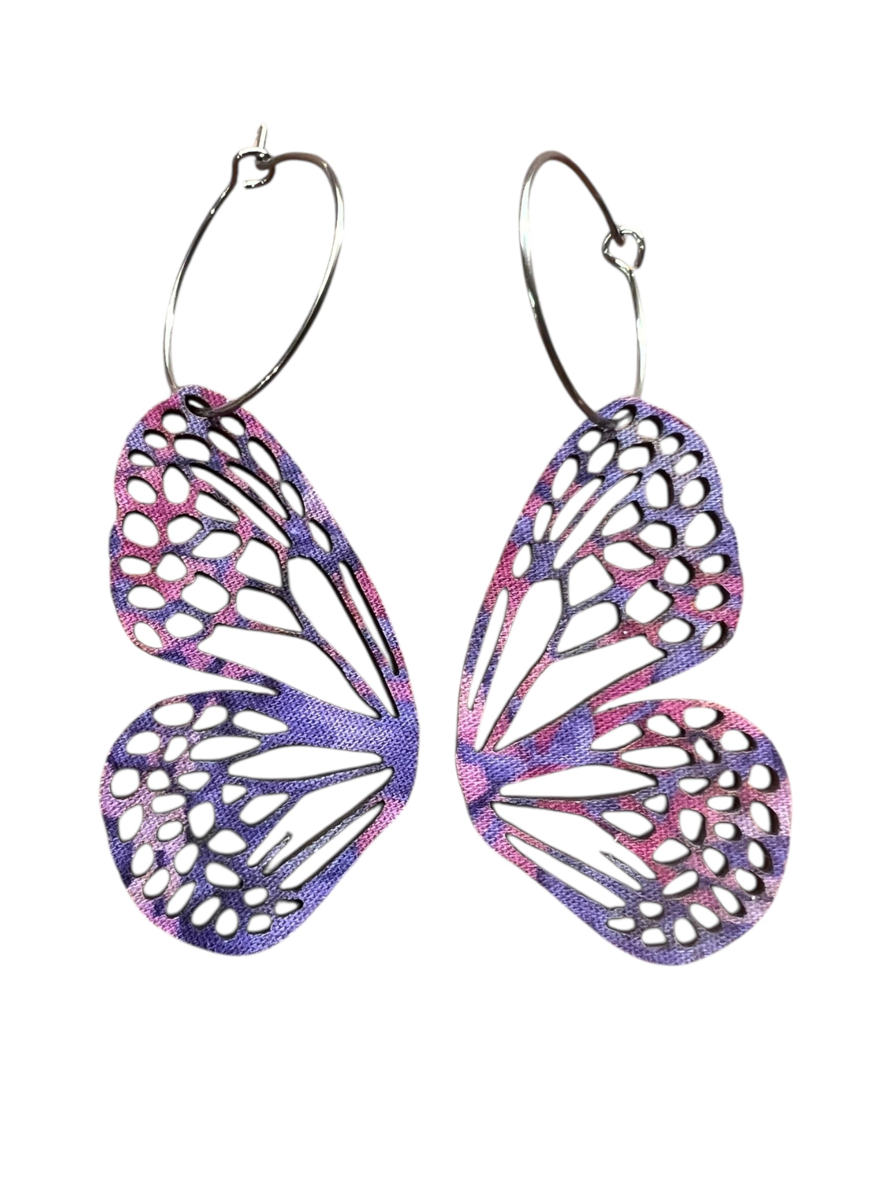 Sea & Sky Butterflies – Upcycled Double-Sided Mini Butterfly Hoop Earrings