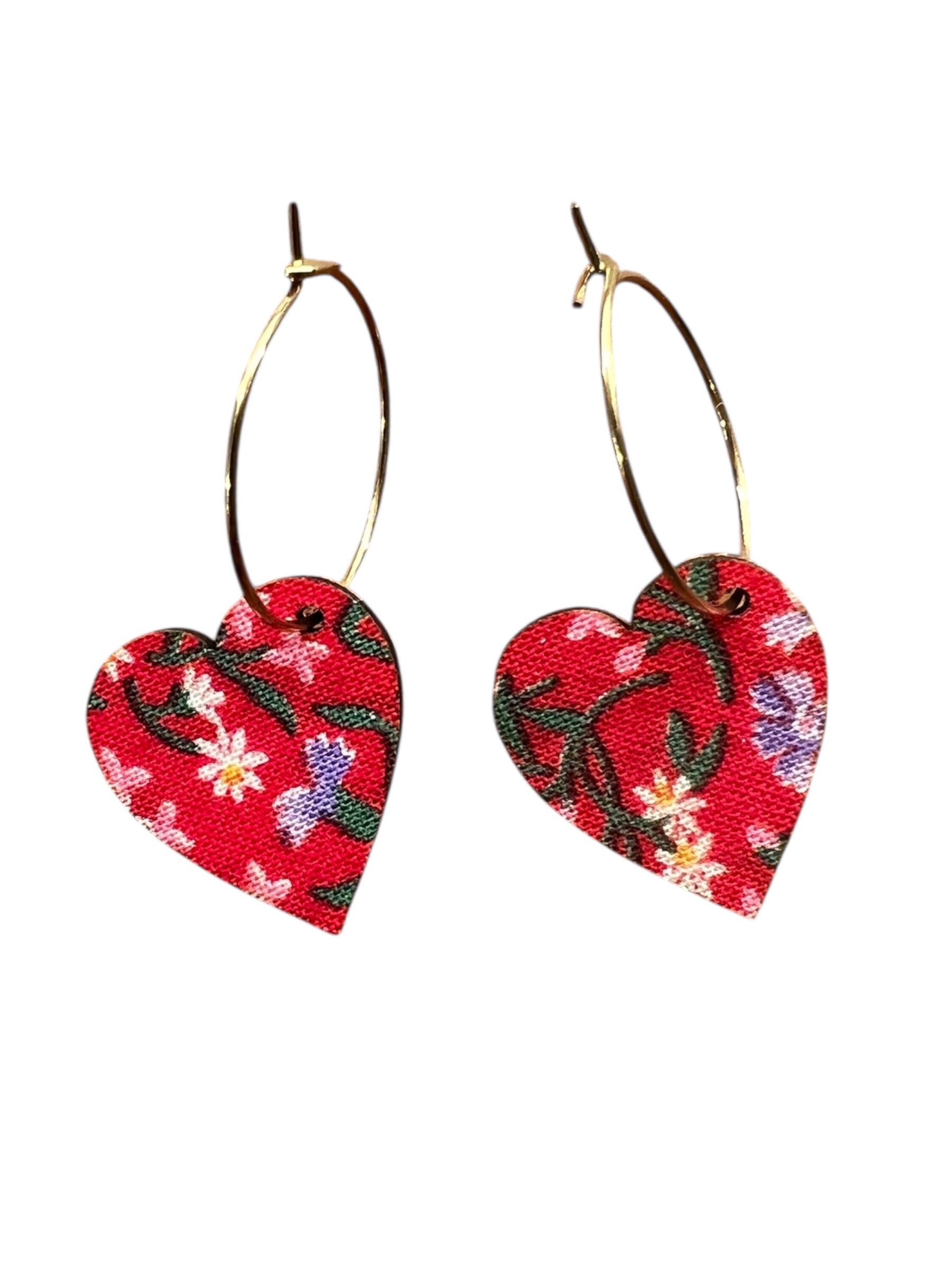 Bloom & Blush Hearts – Upcycled Double-Sided Heart Hoop Earrings