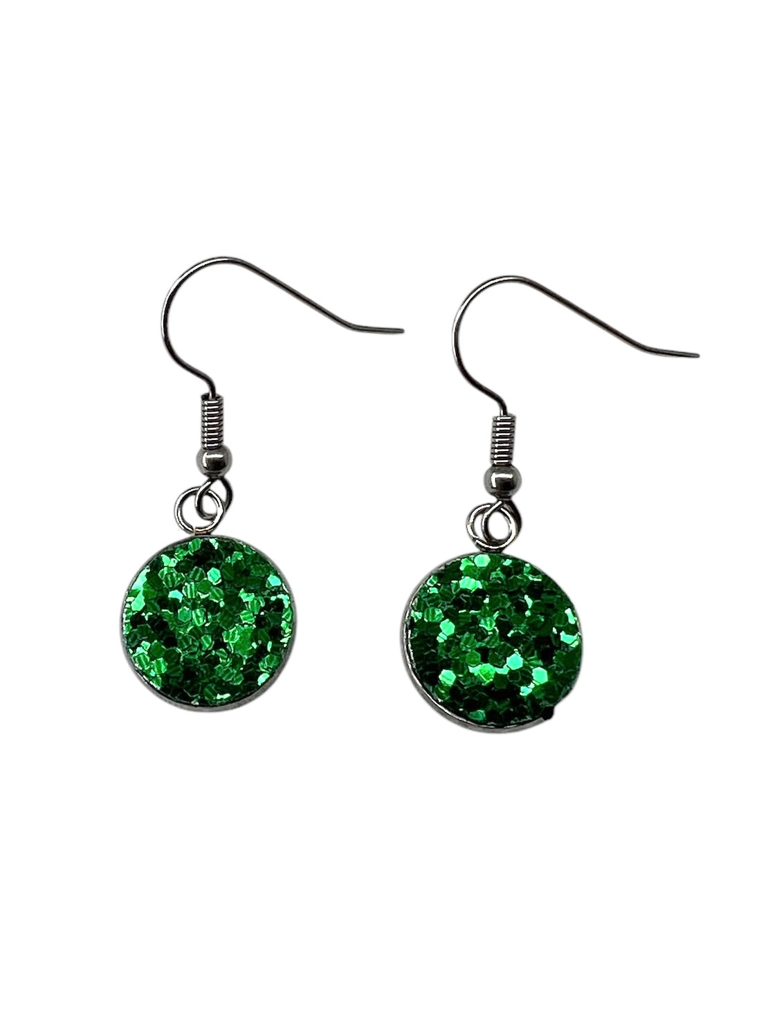 Stainless Steel Green Sparkle Mini Lantern Dot Earrings