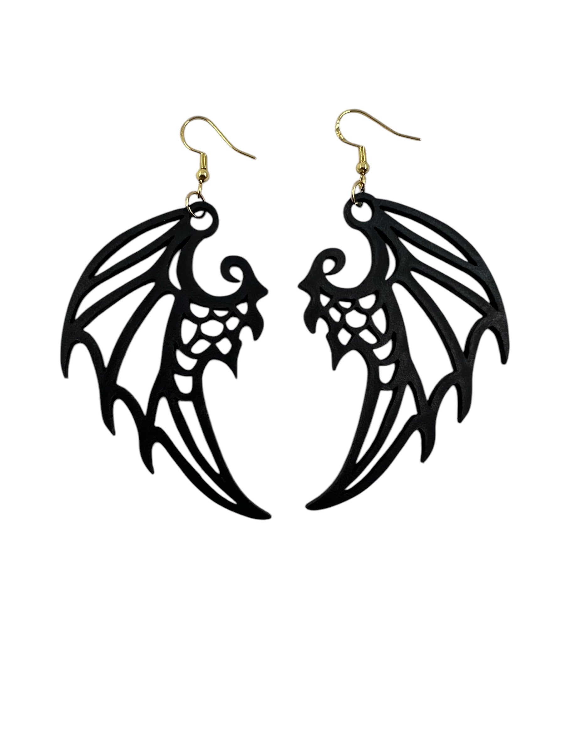 Black Leather Dragon Wing Earrings