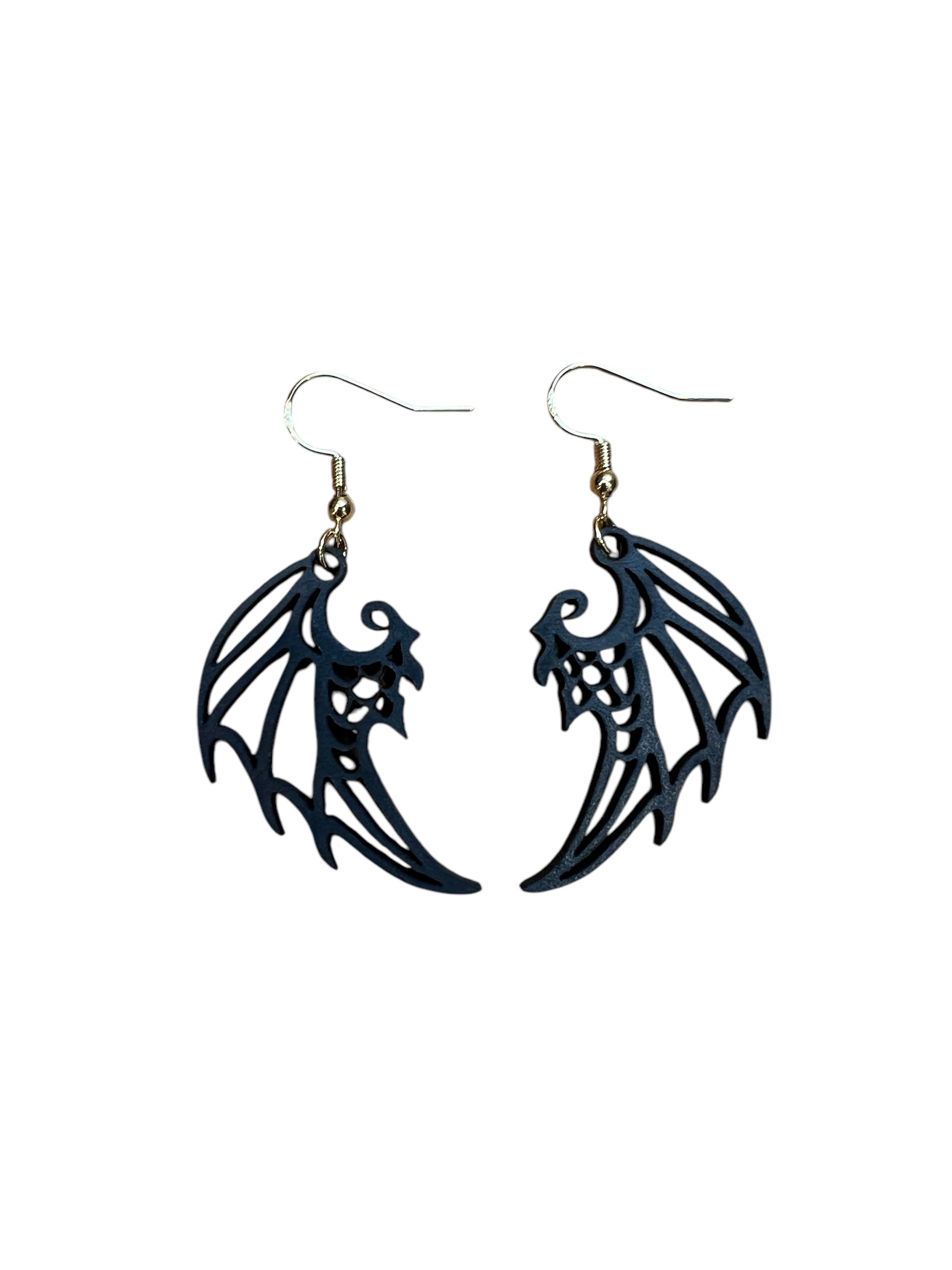 Black Leather Dragon Wing Earrings