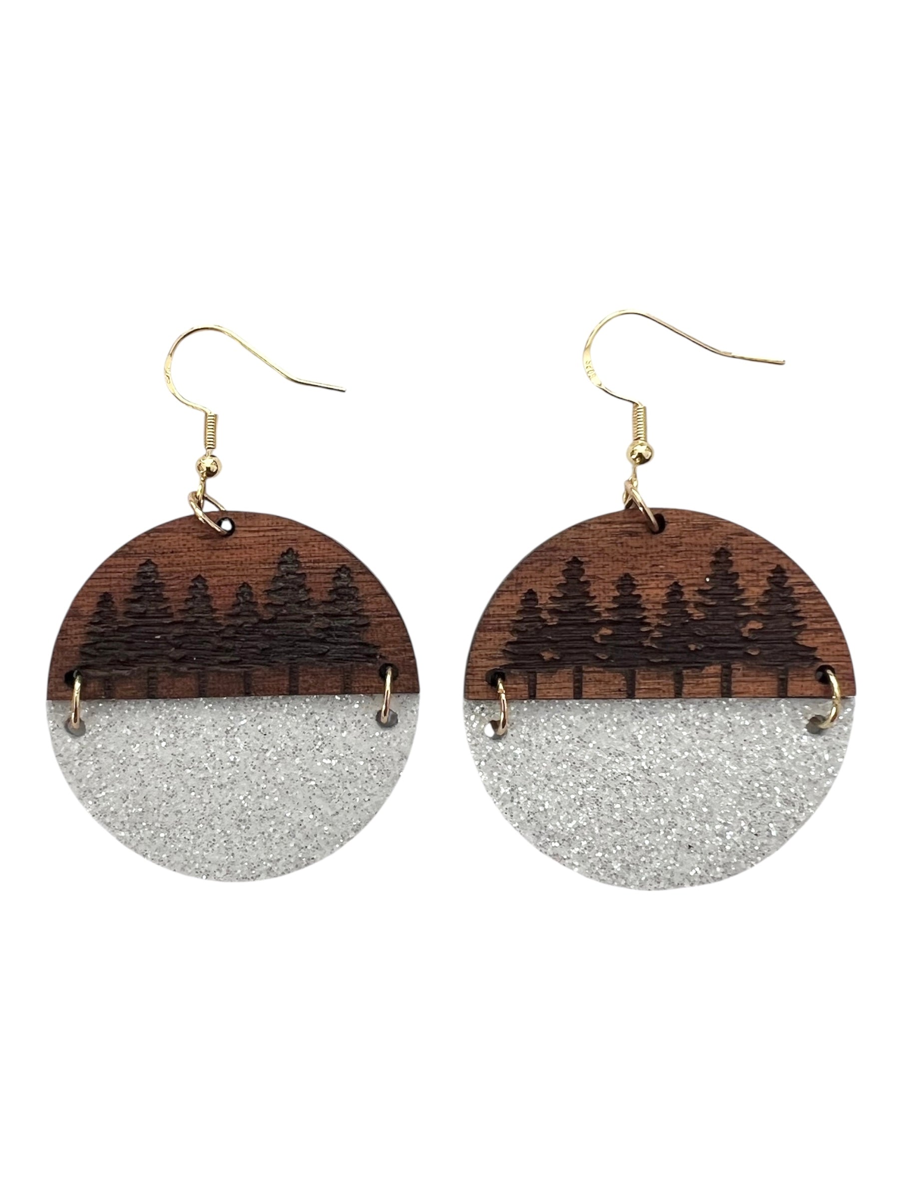 Snow Shimmer Sliced Confetti Dot Pine Tree Earrings