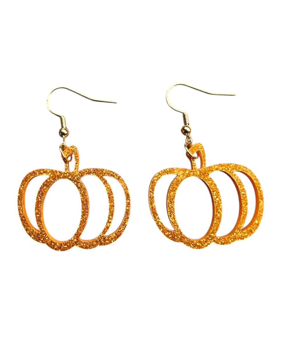 Acrylic Orange Sparkle Pumpkin Earrings